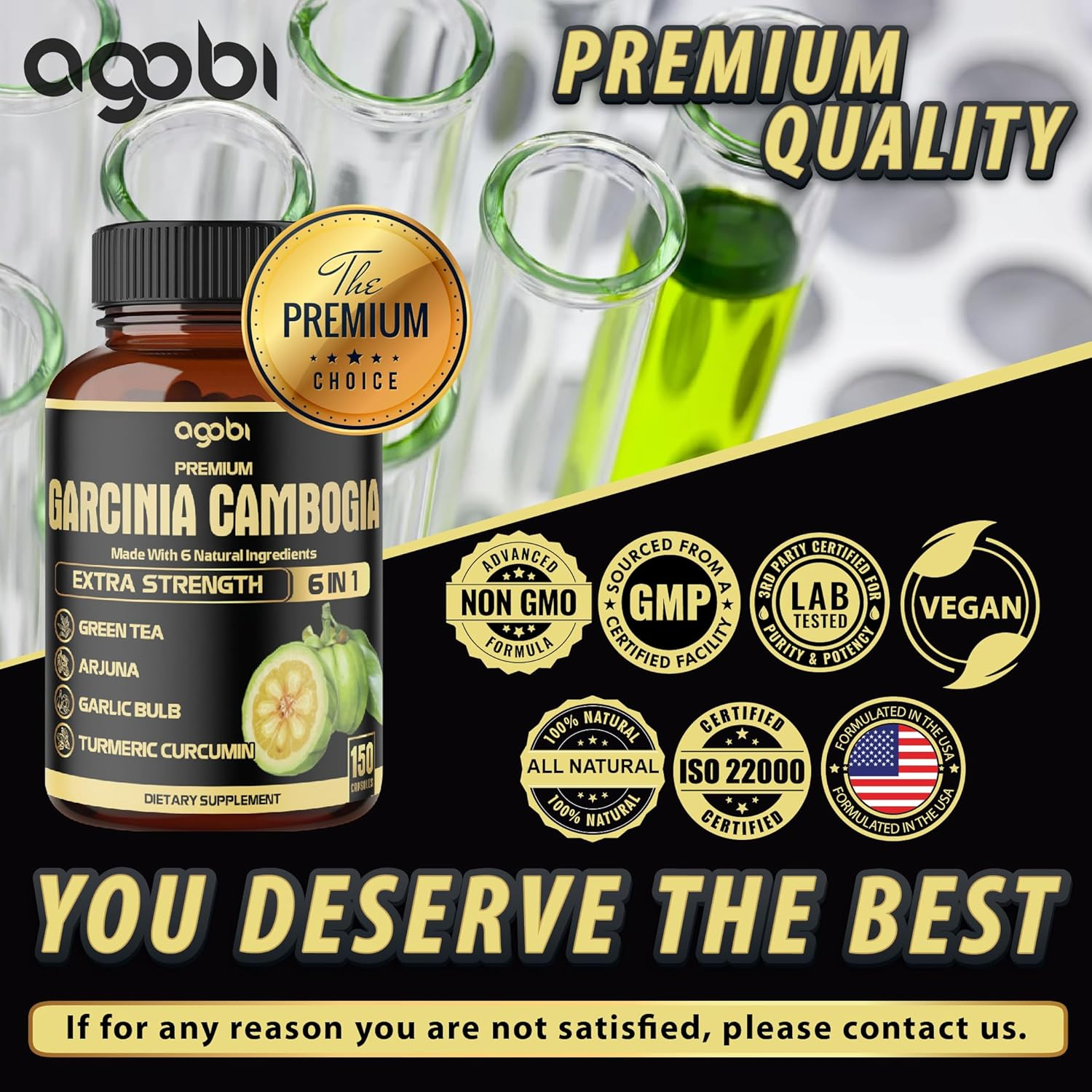 Garcinia Cambogia Extract Capsules - 6In1 with Green Tea, Arjuna, Garlic, Turmeric, Black Pepper - 8550Mg 150 Counts 5 Months - Body, Digestive & Immune Support image number 1