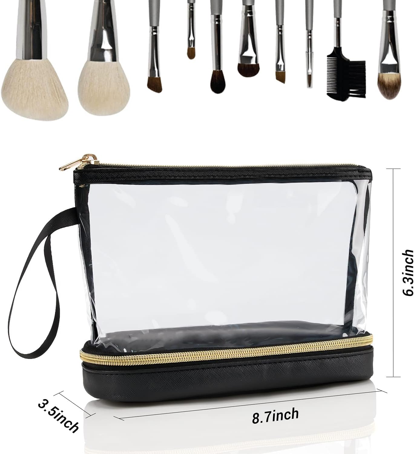 FACAICAI Travel Makeup Bag, Clear Cosmetic Bag Make up Organizer TSA Approved Toiletry Bag, Waterproof Pouch for Women Purse for Toiletries Accessories Brushes (Black) image number 3