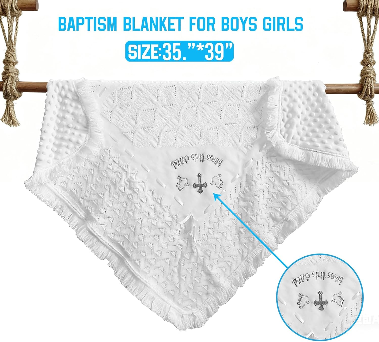 Baby Blanket for Boys Girls Baptism Christening Gifts for Girl Boys Soft White Knitted Shawl Receiving Crochet Bless This Child Blankets Towel image number 1