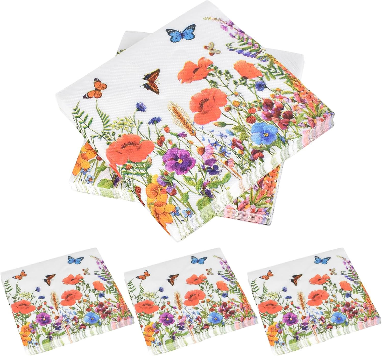 100Pcs Floral Butterfly Napkins Paper 33 * 33Cm,Table Decorations Serviettes Colourful Butterfly Flower Pattern Napkins,Floral Paper image number 1