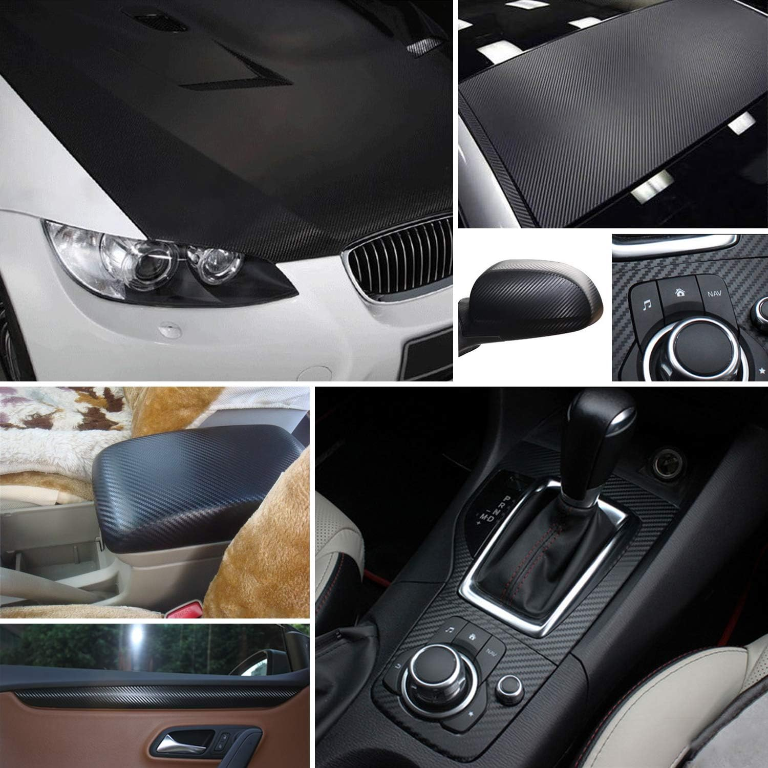 Carbon Fibre Vinyl Wrap Roll with Plastic Scrapers, 1500 X 300 Mm Self-Adhesive Vinyl Sticker Tape for Cars Auto and Motorcycle DIY, Interior/Exterior, Textured 3D Effect, Matt Black image number 4