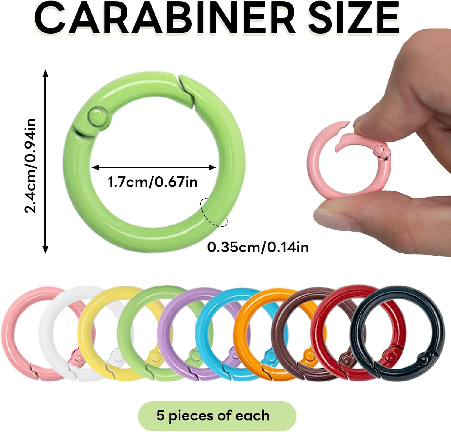 NEETUE 50 Pcs 1 Inch Metal Spring O Rings round Carabiner Ring Clip,Round Snap Clip for DIY Accessories Craft Making image number 4