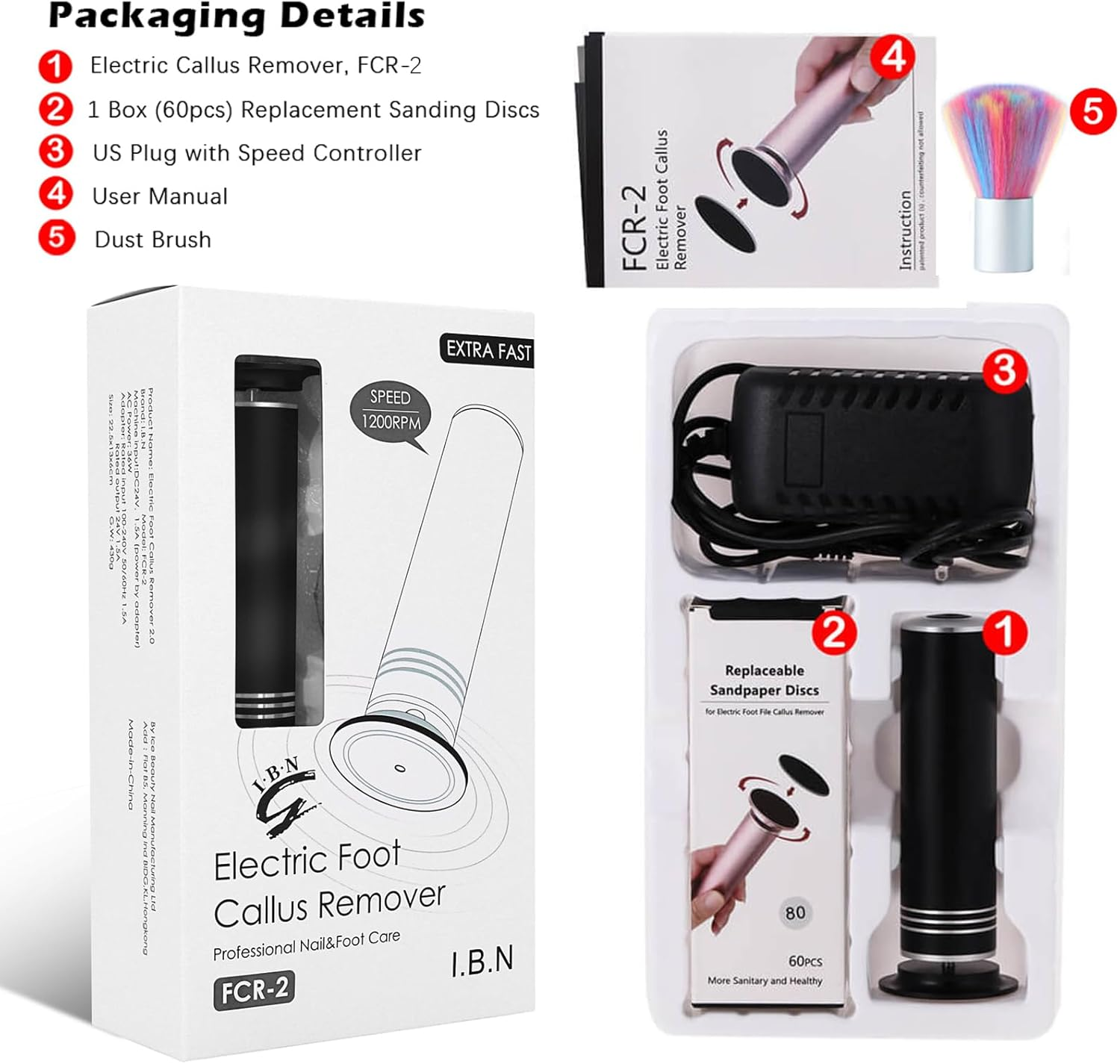 Upgraded Electric Callus Remover for Feet 1200RPM, Adjustable Speed Professional Electric Foot Sander Foot Grinder Heel File Pedicure Tool for Women Men Cracked Dead Skin, 60 Sandpaper Discs, Black image number 1