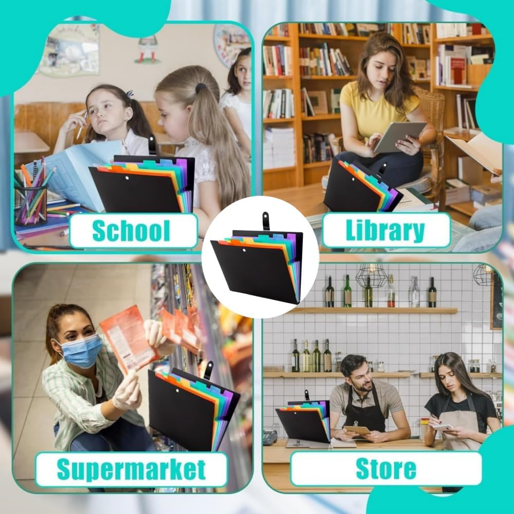 DACUAN Expanding File Folders Organizer, 7 Pocket Folders for Documents, Plastic Expandable File Folder, Accordion File Folders with Labels, A4 Paper Document Organizer for Home School Office (Black) image number 4