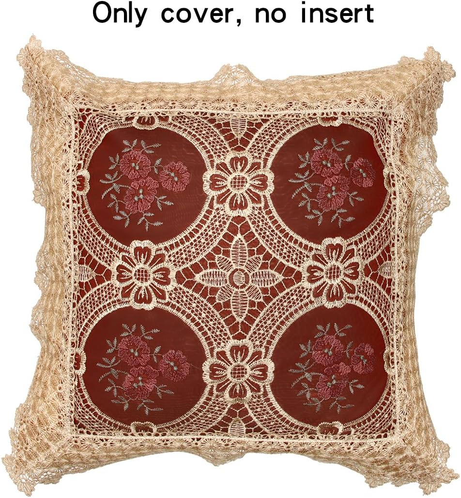 Simhomsen Set of 2 Decorative Lace Throw Pillow Case Shams Cushion Cover, Square 18 &times; 18 Inches, Vintage Look, Burgundy, Only the Cushion Cover, without Pillow Insert image number 4