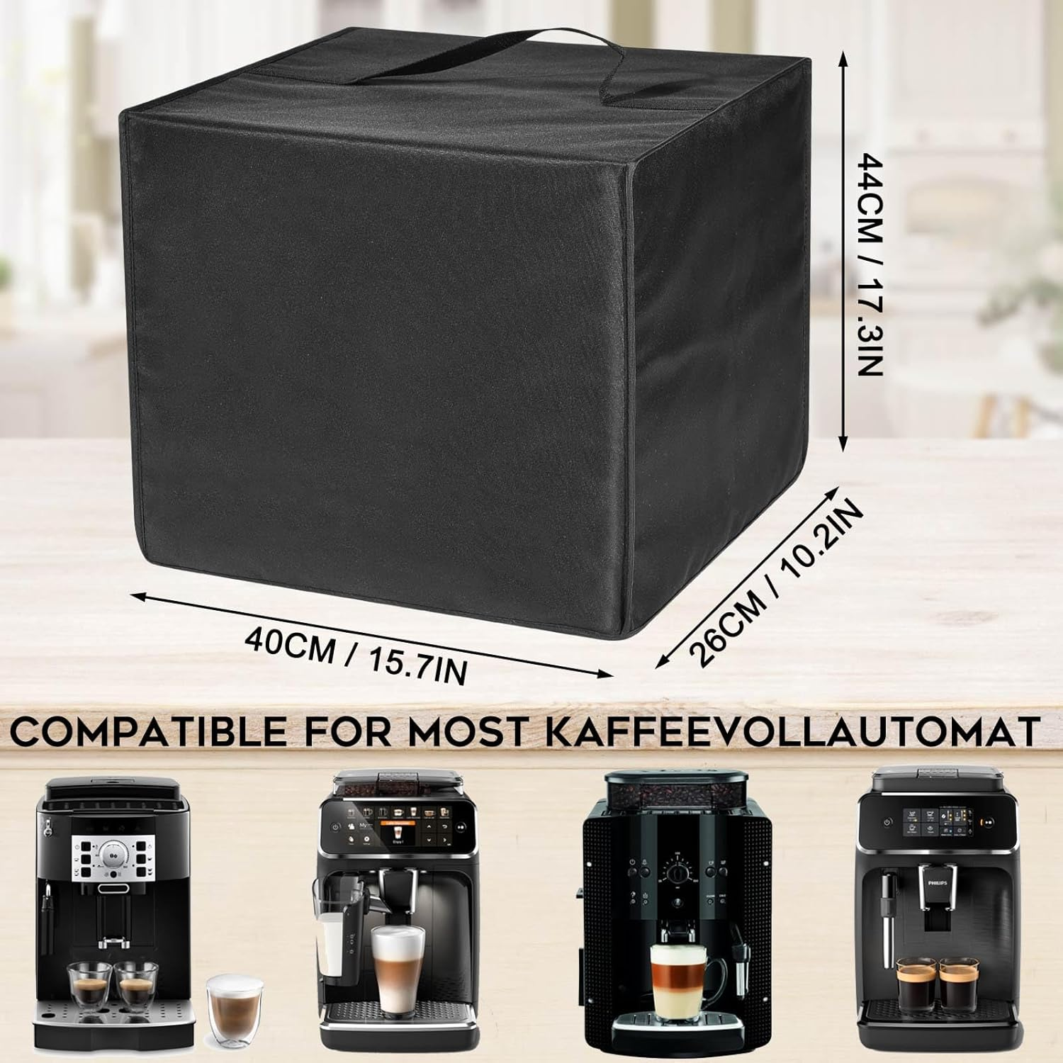 Airmsa Waterproof Universal Dust Cover for Coffee Machine, Compatible with De'Longhi Magnifica S/Evo, Philips Series 2200/3300/5400, Melitta Solo and More, Black, Modern Style, 40 X 26 X 44 Cm