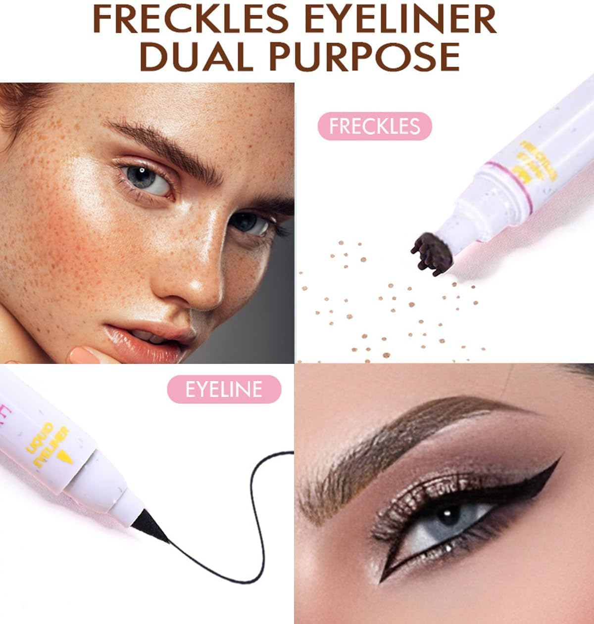 Wimode Eyeliner Freckle Pen,2 in 1 Liquid Freckle Stamp & Smudge-Proof Liquid Eyeliner,Long Lasting Dual Ended Fake Freckle Pen for Natural Lifelike Freckles Makeup(#1) image number 4