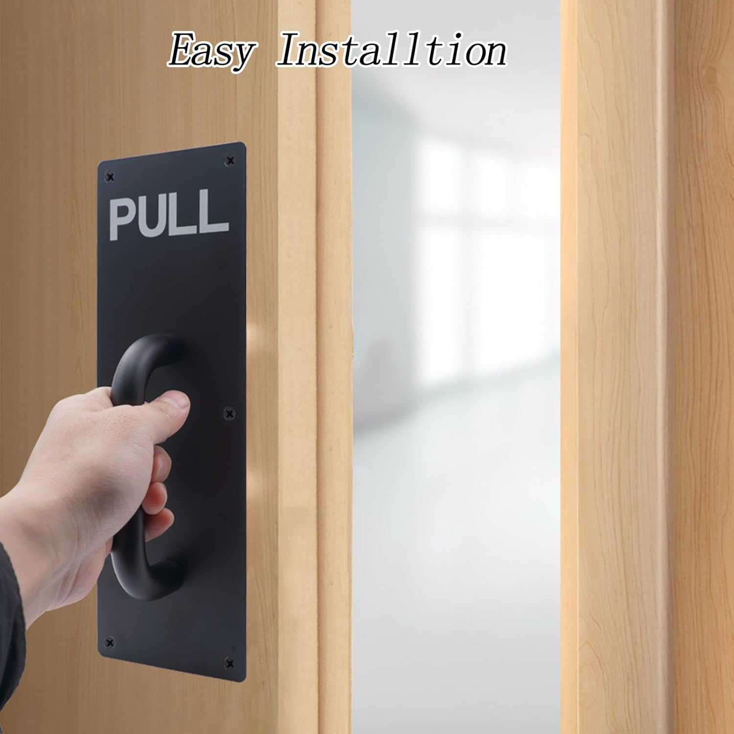 GINZER Push Pull Door Handle Set, Aluminum Alloy Push Pull Plates, Commercial Black Heavy Duty Sliding Door Handles 300 X 100 Mm, Perfect for Garage Restaurant & Business Place image number 4