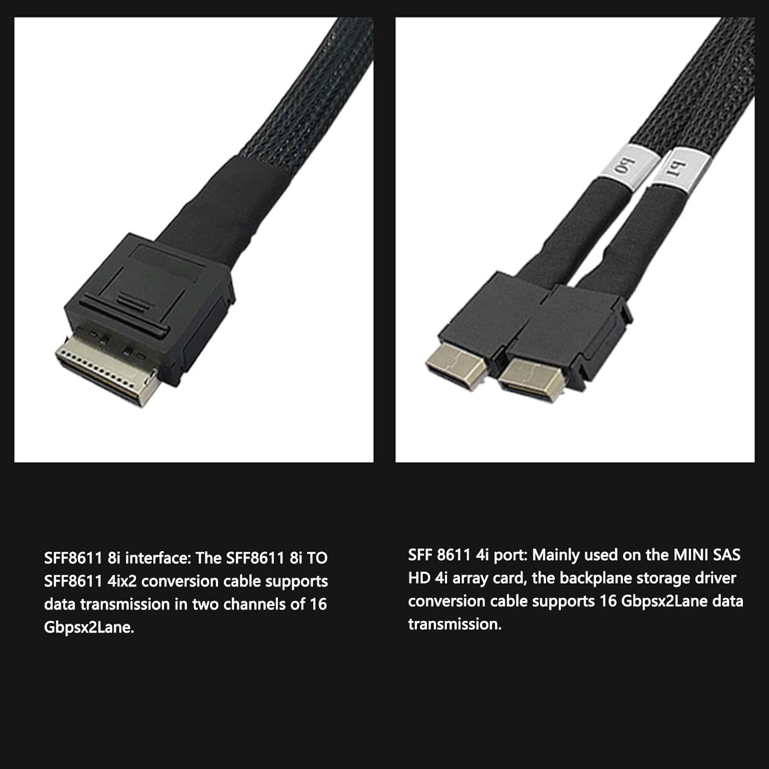 SFF 8611 8I to 2Xsff 8611 4I Cable, High Speed Data Transmission, Improved Performance, Suitable for Various Systems, with PCI E Expansion Cards, for Data Center Servers image number 3