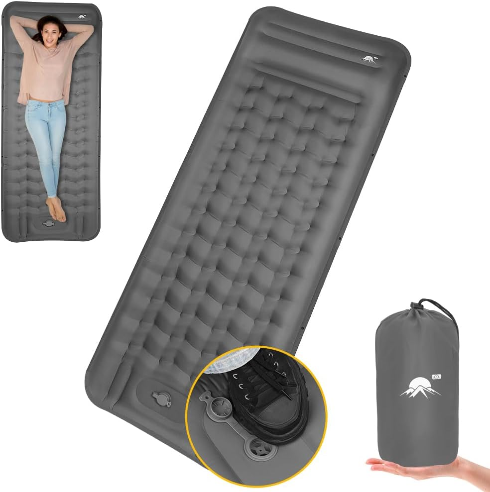 AUTOWT Self-Inflating Camping Mat - 12 CM Thickness Inflatable Sleeping Pad with Built-In Pump Pillow, Portable Lightweight Single Camp Air Mattress, Double Joinable Outdoor Hiking Backpacking (Blue)