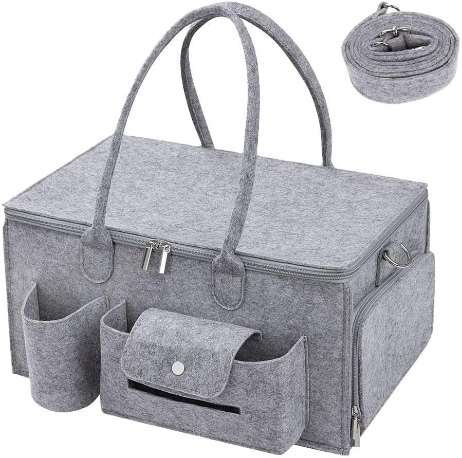 Organizer with Handle & Large Portable Basket,Portable Tote Bag/Diaper Caddy Organizer,Nursery Storage Bin Charcoal Gray Essentials Must Haves Item image number 4