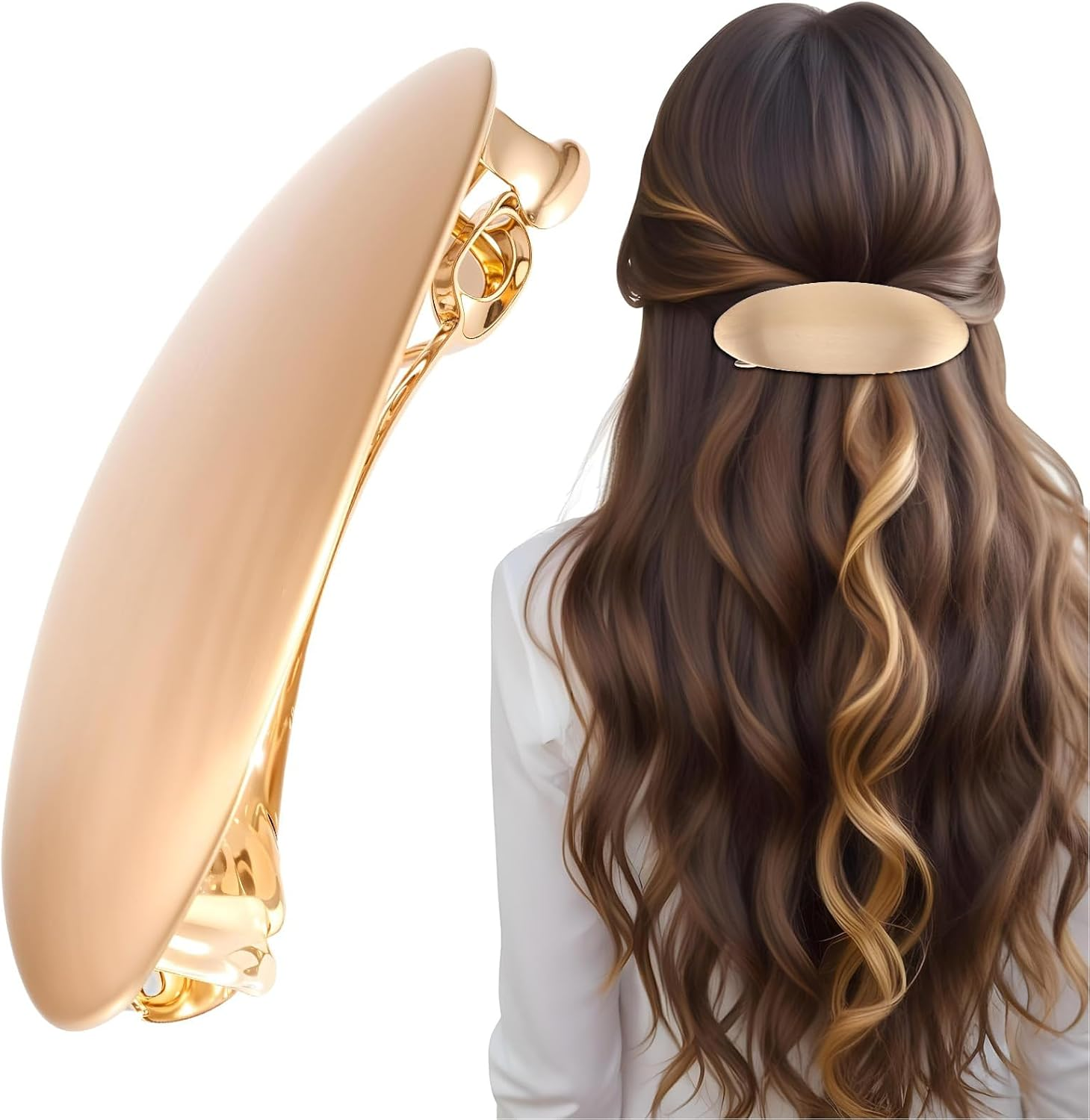 TELAIN Large Oval Metal Hair Clip in Gold Vintage French Design for Thick Long Hair Wedding Party Hair Accessories image number 6