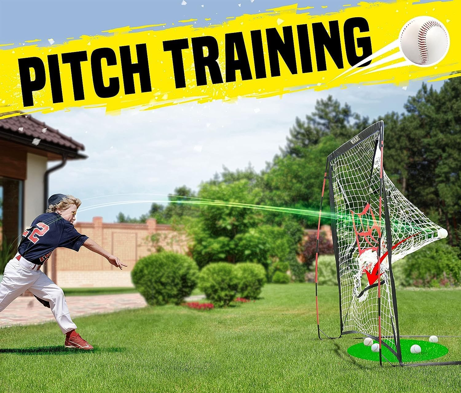Baseball Net - Pitching Net Hitting Net Batting Practice Net (9 Strike Zone, Portable & Quick-Fold) Baseball Gifts for Kids Children & Teens | Training Aids Equipment