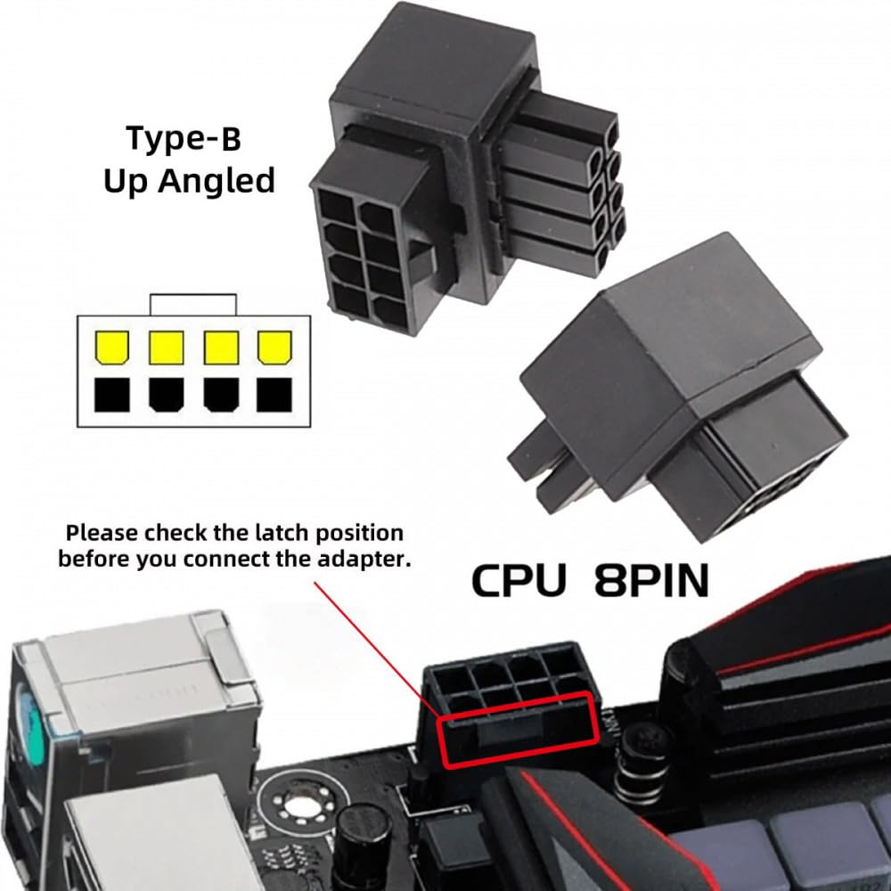 Cablecc 2Pcs/Lot 90 Degree up down Angled ATX 8P EPS Male to Female Power Header Adapter for CPU 12V image number 6