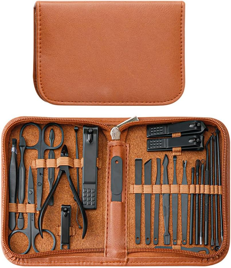 Manicure Set Professional Nail Clippers Pedicure Kit, 26Pcs Stainless Steel Nail Care Tools for Thick Nails, Portable Grooming Care Kits with Travel Leather Case for Home Workplace Travel Gift Giving Salon (Brown) image number 6