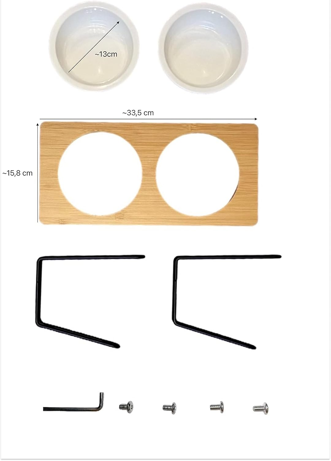 Feeding Bowl for Cats and Small Dogs Made of Bamboo and Metal, Inclined with Ceramic Bowls image number 2