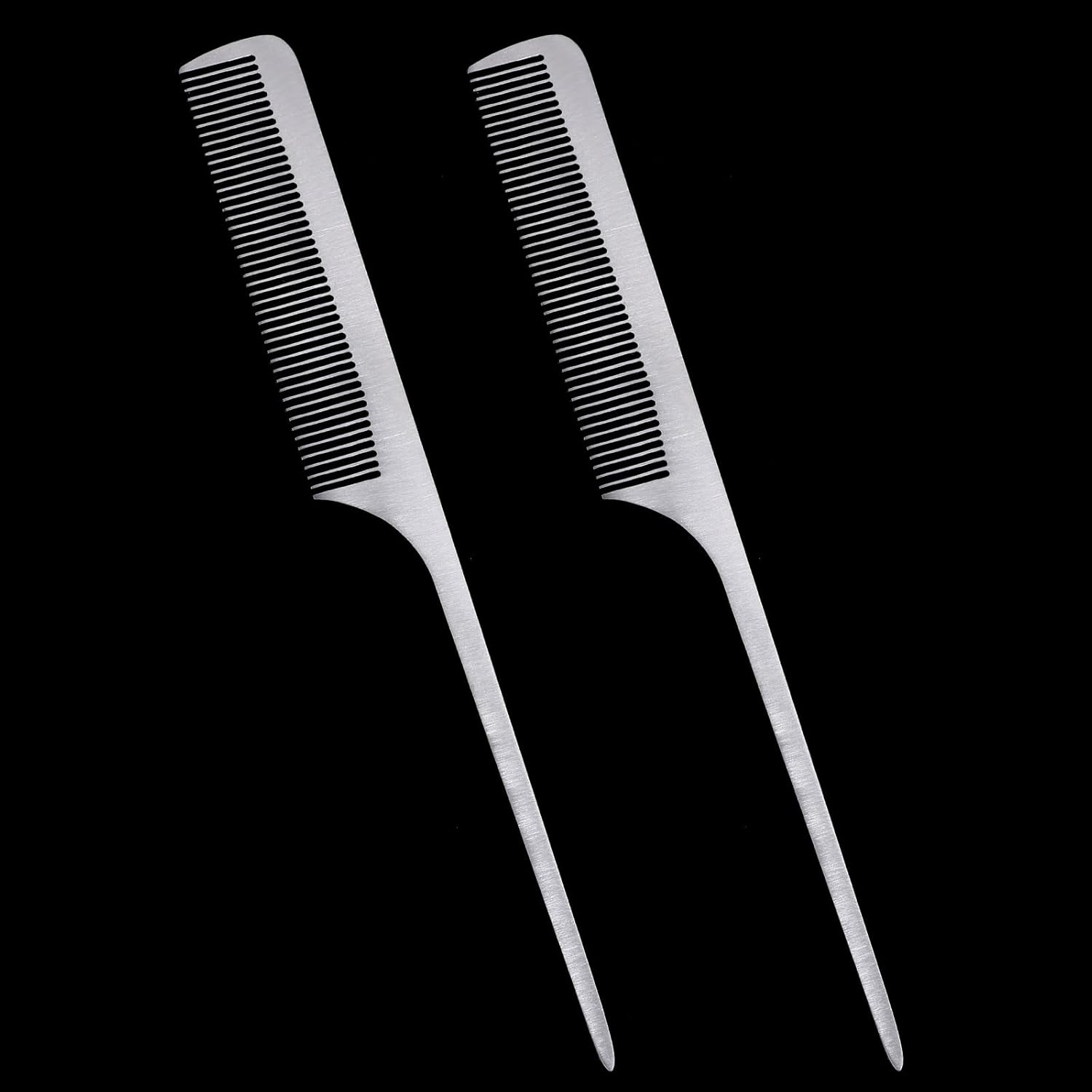 Pack of 2 Handle Combs Stainless Steel Style Comb Hair Comb with Long Metal Handle Fine Cutting Comb for Barber Hair Styling Men and Women (Silver) image number 1