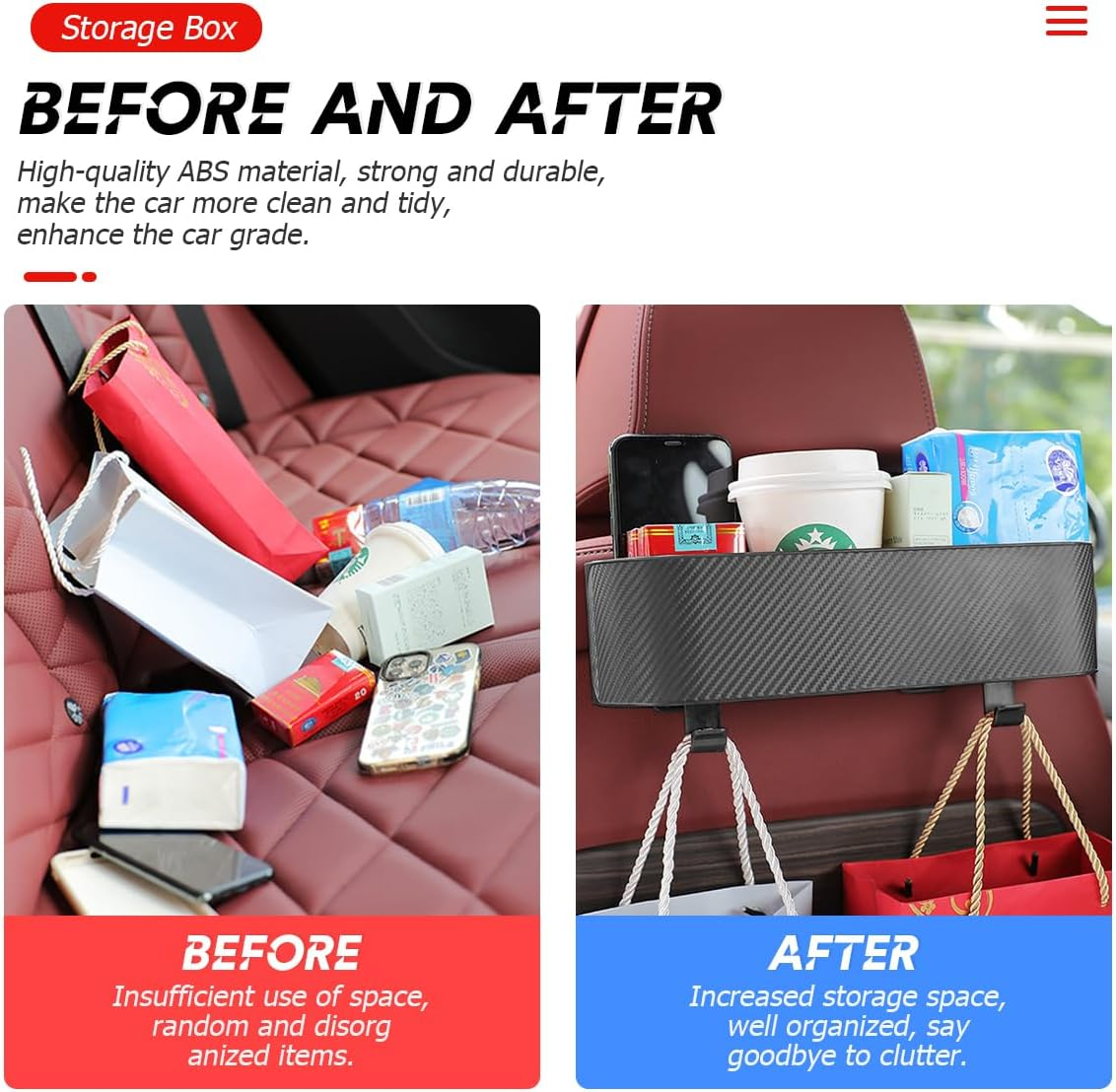 BELOMI Car Headrest Backseat Organizer with Cup Holder, Seat Back Hanging Storage Box with Hooks, Multi-Functional Drink Pocket Food Snack Phone Tray for Kids, Car Travel Accessories (Black) image number 6