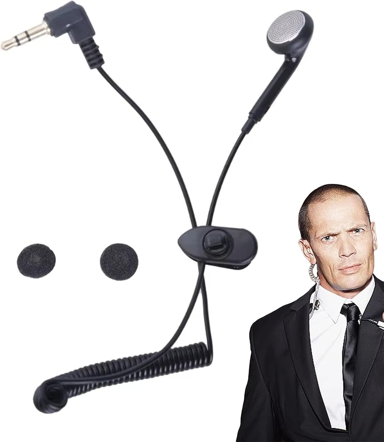 Single Earphone Headset - 3.5Mm Monopiece, Deep Bass Earphone | Retractable Spring Cord Wired Earphones, High Fidelity Mono Headset MP3 Player for Cell Phone Tablet Computer Laptop image number 3