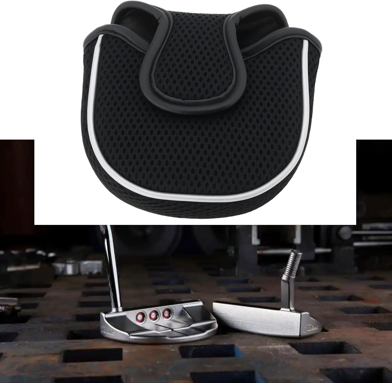 Ecsing Black Mesh Mallet Putter Cover Golf Putter Head Covers with Magnetic Closure Fashion Golf Accessories Golf Head Covers Putters