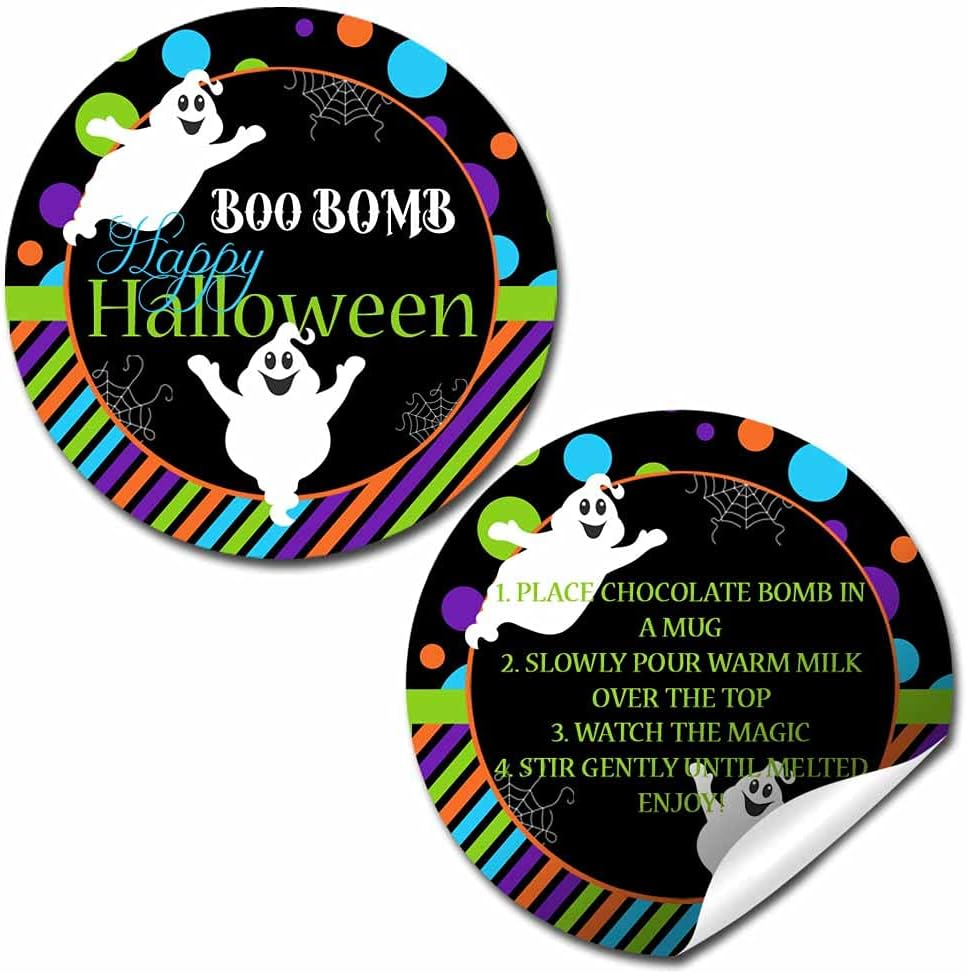 Boo Bomb Happy Halloween Ghost Themed Hot Cocoa Bomb Sticker Labels, Total of 40 2" Circle Stickers (20 Sets of 2) by Amandacreation image number 1