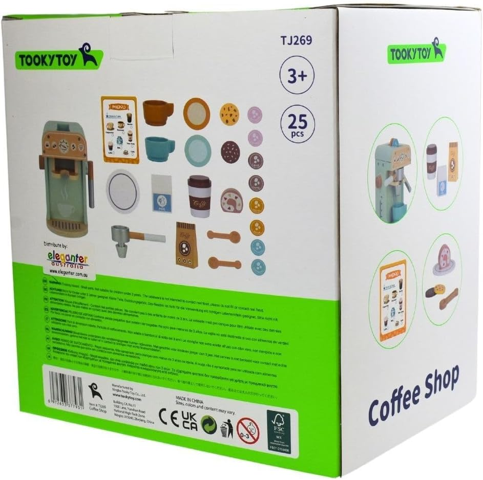 Tooky Toy TJ269 Wooden Barista Coffee Machine Set :Quality Pretend Play Wooden Set for Ages 3+ image number 5
