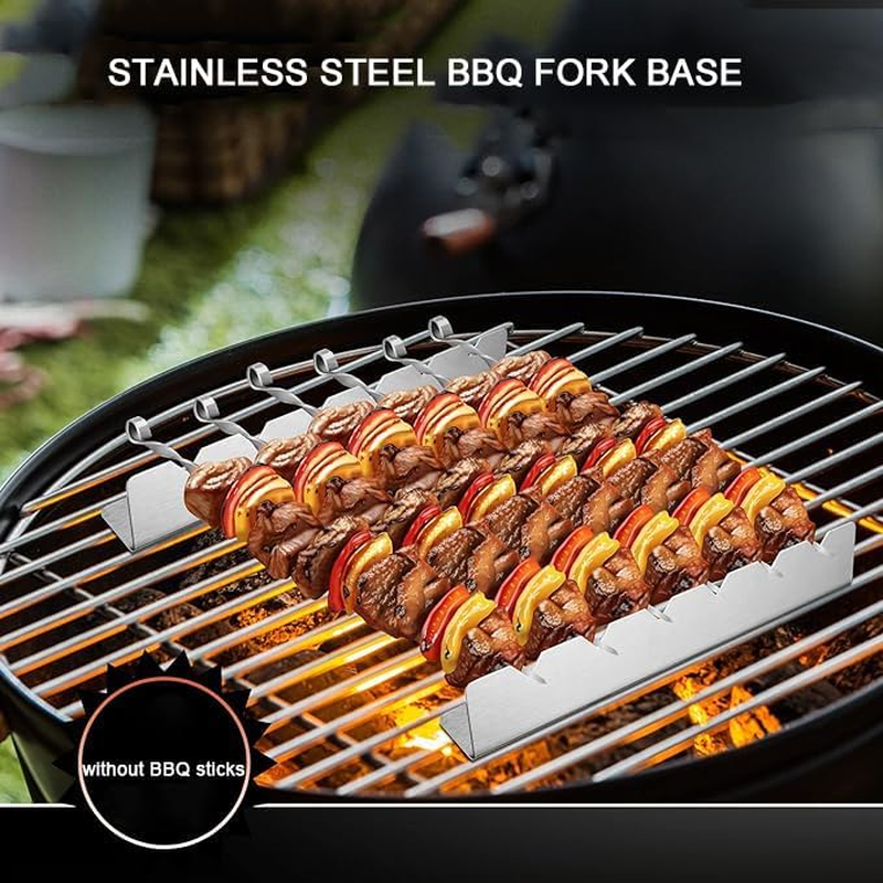 WEZCHUGHAOL Kabob Skewers Rack Set of 2, Stainless Steel Skewers Holder with 9 Notch Compatible with Wood, Bamboo, Round, Metal, Flat Skewers for Grilling, BBQ Grilling Accessories image number 5
