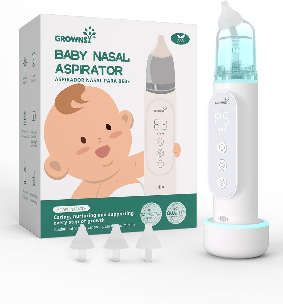 GROWNSY Baby Nasal Aspirator, Upgraded 5 Suction Levels Baby Nose Sucker, IPX7 Waterproof Electric Nose Sucker for Baby, Booger Sucker for Toddlers with Automatic Cleaning & Music & Light Functions image number 4
