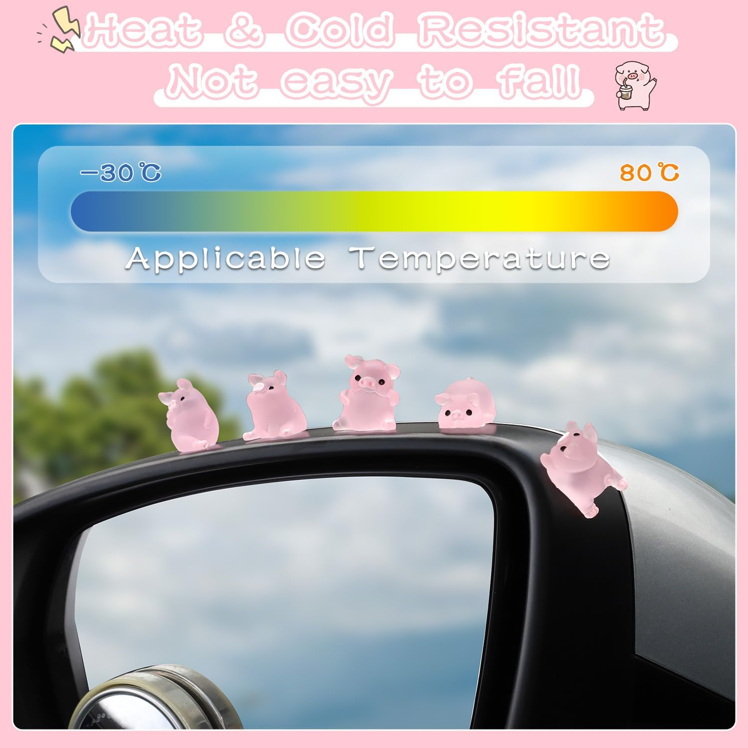 CARFIB Car Dashboard Decoration Pink Piggy Cute Girly Car Interior Rearview Mirror Accessories Office Home Desktop Funny Gifts for Women 2 Sets image number 2