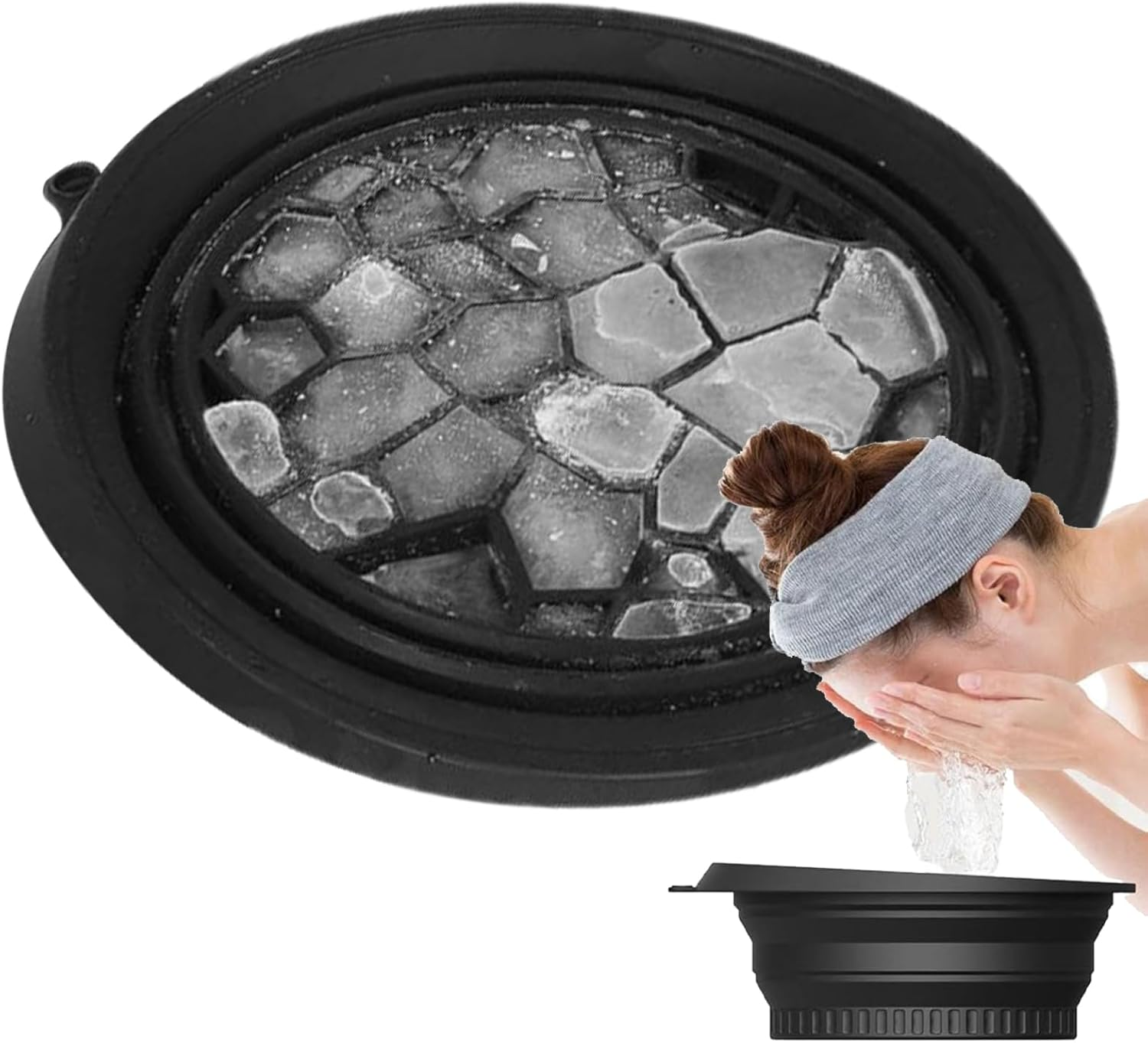 Foldable Face Bowl, Silicone Face Ice Bath Bowl with Built in ICES Tray, Cooling Washing Basin with Build in Cube Tray for Facial Roller Skin Care Spa Kitchen Home image number 1