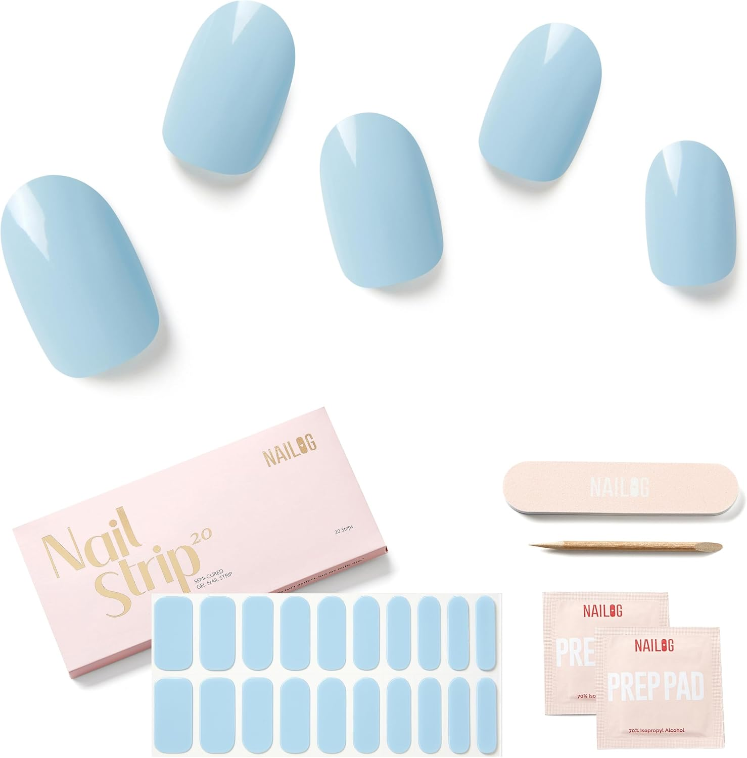 NAILOG Semi Cured Gel Nail Strips (20 Extra Long Stickers/Wraps) | Glossy & Long Lasting Soft Gel Finishing -Rosy Veil