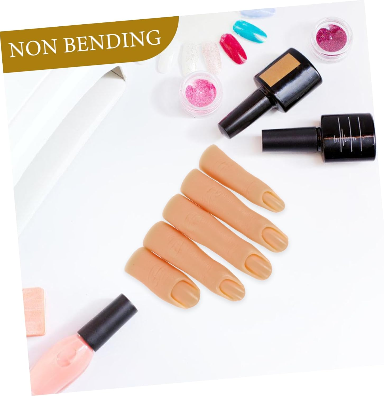 Healeved Silicone Nail Practice Finger Model Flexible Joints 1 Piece Dark Color for Nail Art Training and Display - Light Brown image number 5