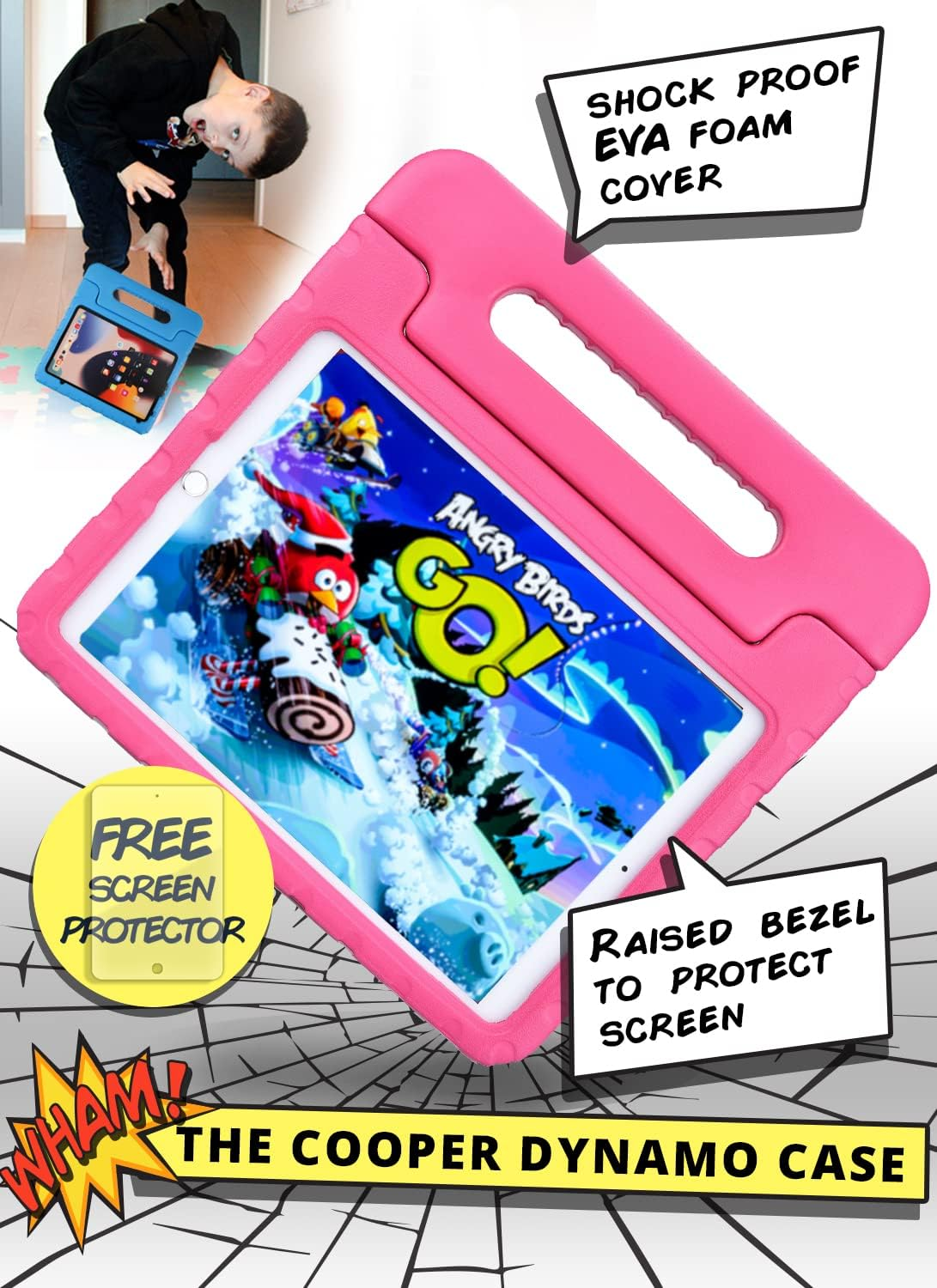 Official Cooper Dynamo Case for Ipad Air 1/ Ipad Air 2 Case for Kids, Ipad 6Th/ Ipad 5Th Generation Case for Kids, Ipad Pro 9.7 | Rugged Foam, Magic Handle, Stand, Pencil Holder, Eco-Mailer