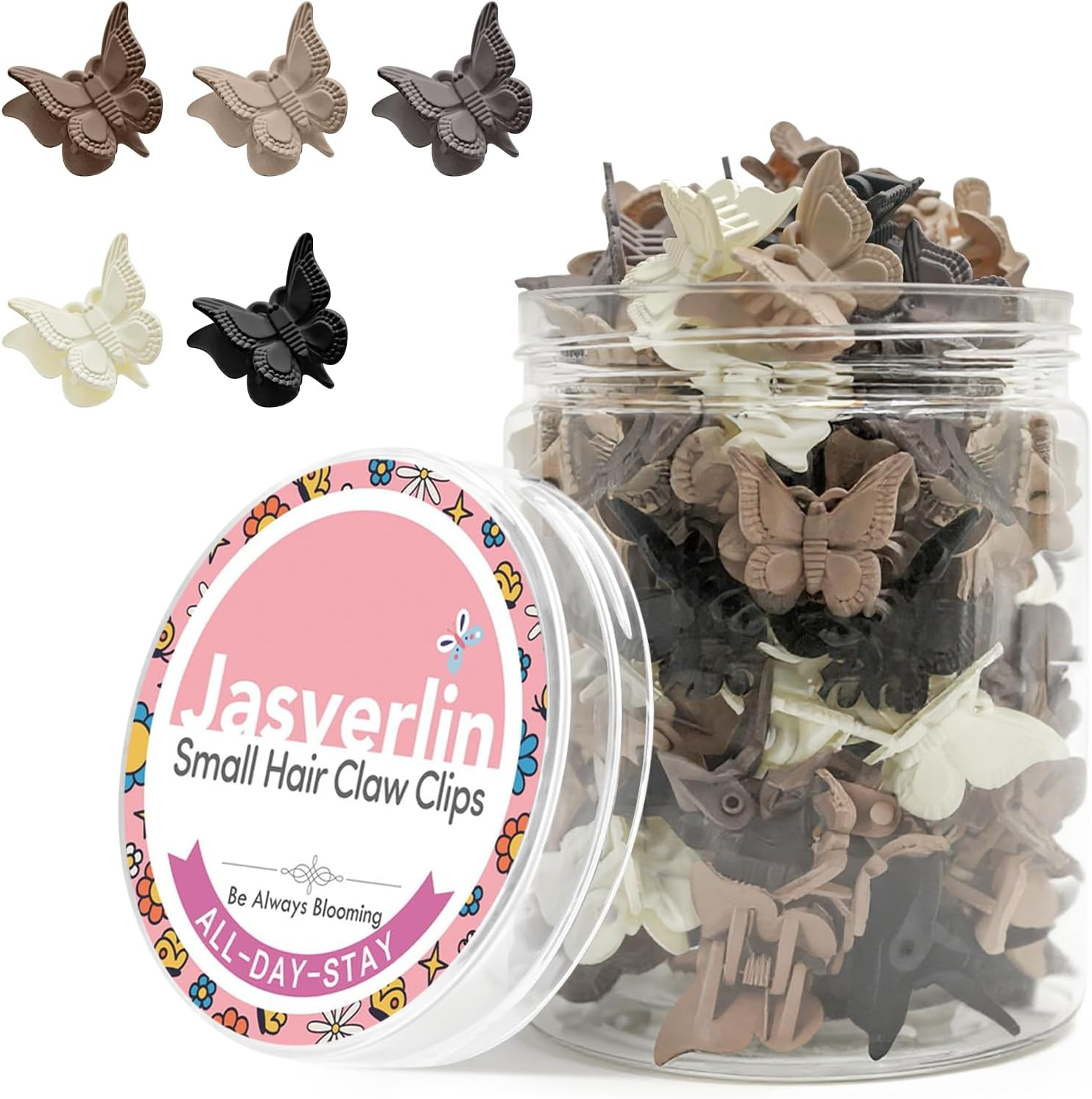 JASVERLIN Matte Butterfly Hair Clips for Girls, 90S Cute Mini Claw Clips for Toddler Kids, Small Tiny Y2K Rave Hair Styling Accessories 2000S Festival Outfits 50 Pcs (Neutrals) image number 1