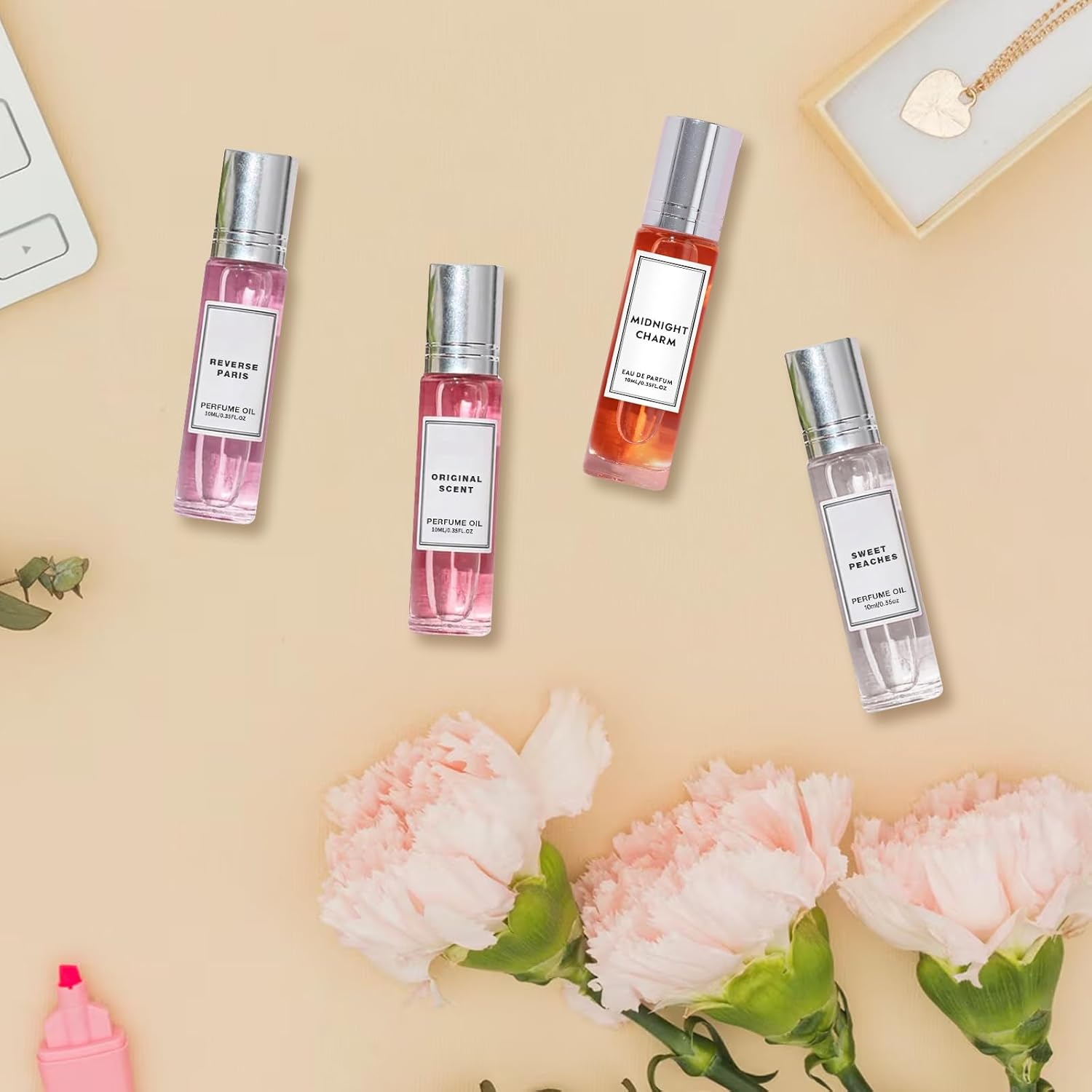 Pack of 4 Pheromone Perfume Oil for Women ，Perfume Roller&ndash; Roll-On Long-Lasting & Sexy Eau De Parfum, Enhanced Scents, Compact Travel Size 0.34 Fl Oz/10Ml image number 1