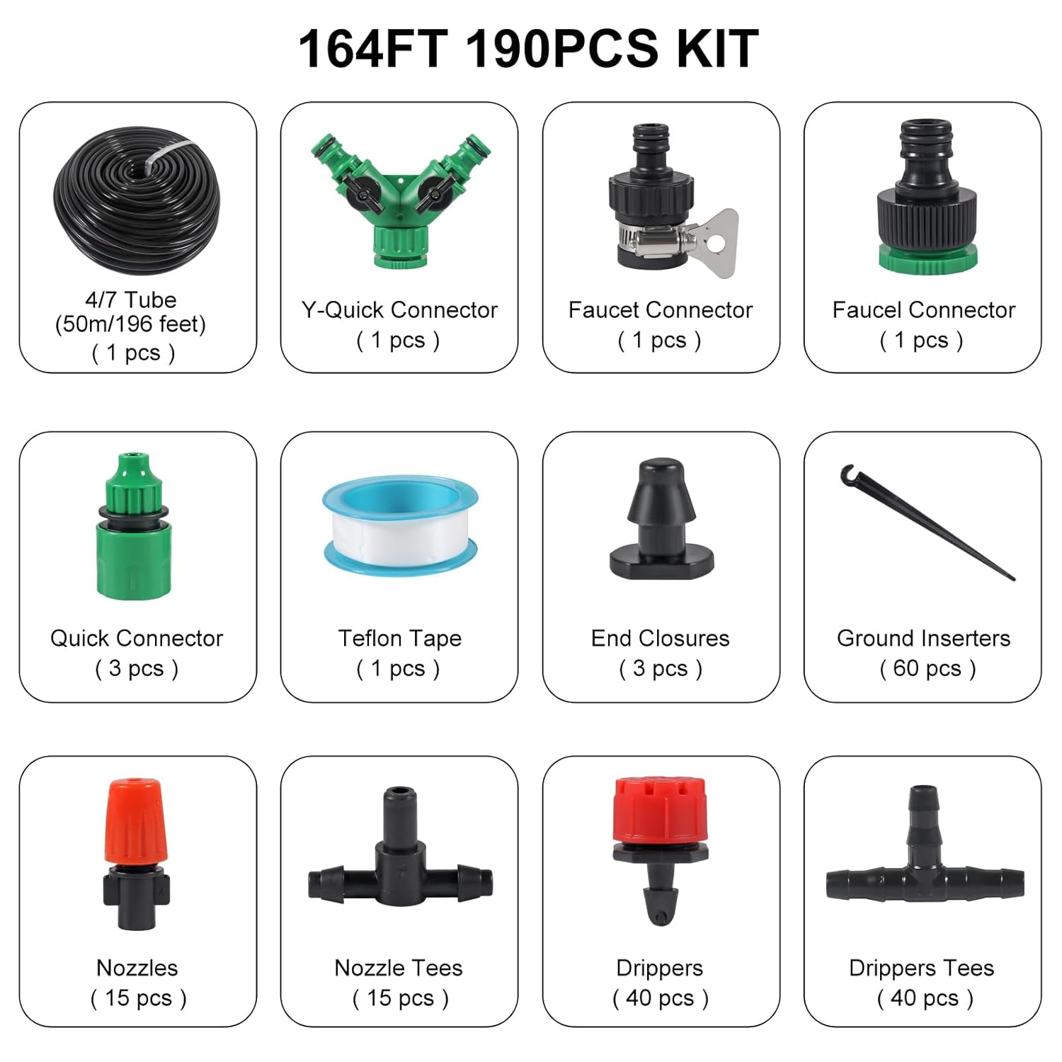 164FT/50M Drip Irrigation System, Micro Garden Drip Irrigation System with 1/4 Inch Tubing & Adjustable Misting Nozzle Sprinkler, Automatic Watering System for Greenhouse, Yard, Lawn, Plant image number 5
