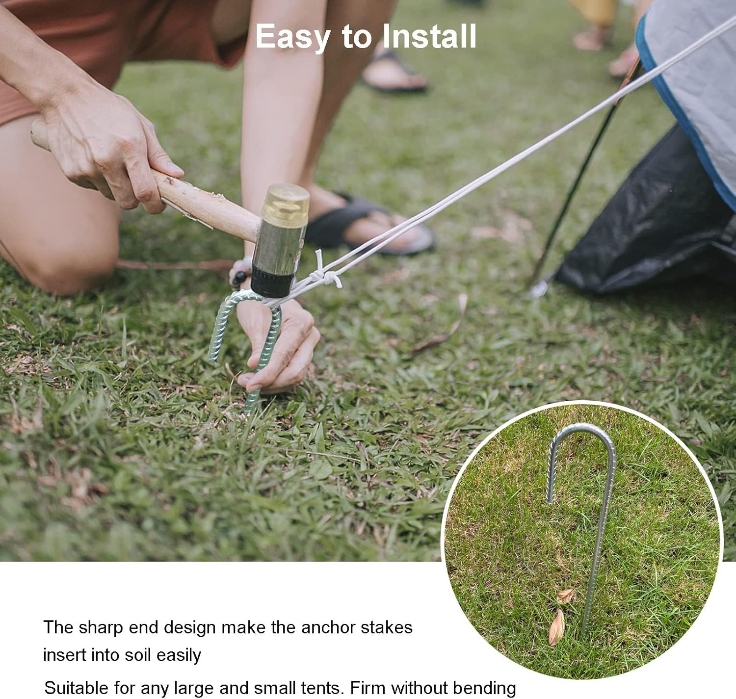 6Pcs12 Inch/30Cm Rebar Ground Tent Stakes Galvanised Ground Anchor, Tent Pegs, Ground Anchor, Ground Pegs, Tent Nails, Building Anchor, J-Shaped for Fence, Tents, Canopies, Shed, Swing, J-Shape