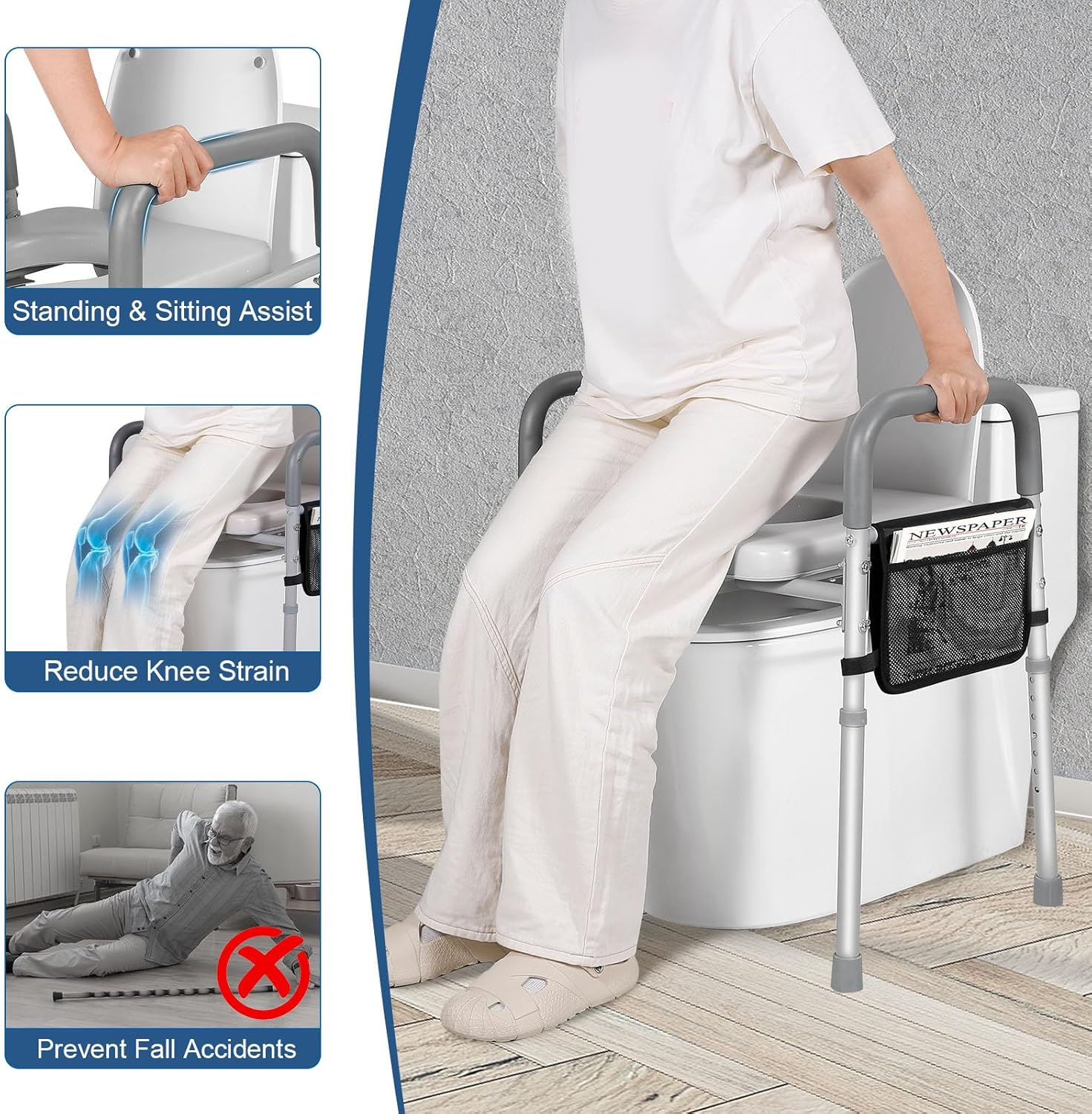 LOLLIDO 500Lbs Adjustable Toilet Seat Risers for Seniors with Storage Pouch, Raised Toilet Seat with Handles for Elderly, Pregnant and Disable, Padded Handicap Toilet Seat Riser image number 6