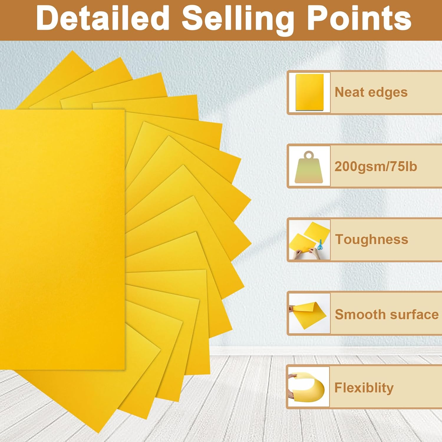 100 Sheets Yellow Cardstock 8.5 X 11 Scrapbooking Paper, 200Gsm/75Lb Heavyweight Printer Paper Card Stock for DIY Card Making, School, Wedding Invitations, Party Decoration, Certificates image number 5