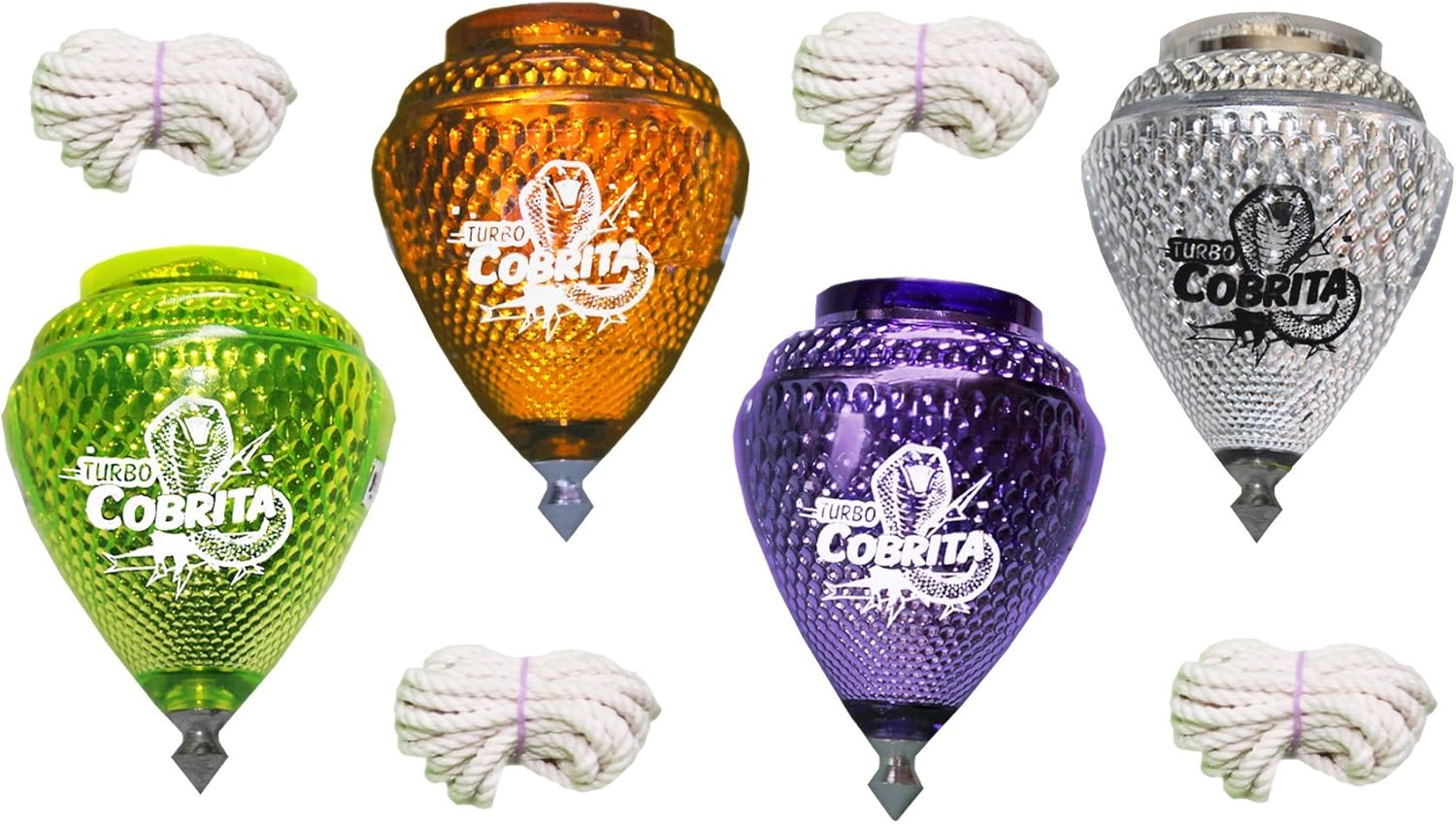 4 Pack Mini Cobra Durable Plastic Spin Tops & Metal Tip Made in Mexico - Trompo Mexicano COBRITA Pl&aacute;stico Durable & Punta De Metal (Pack of 4 Assorted Colors) image number 4