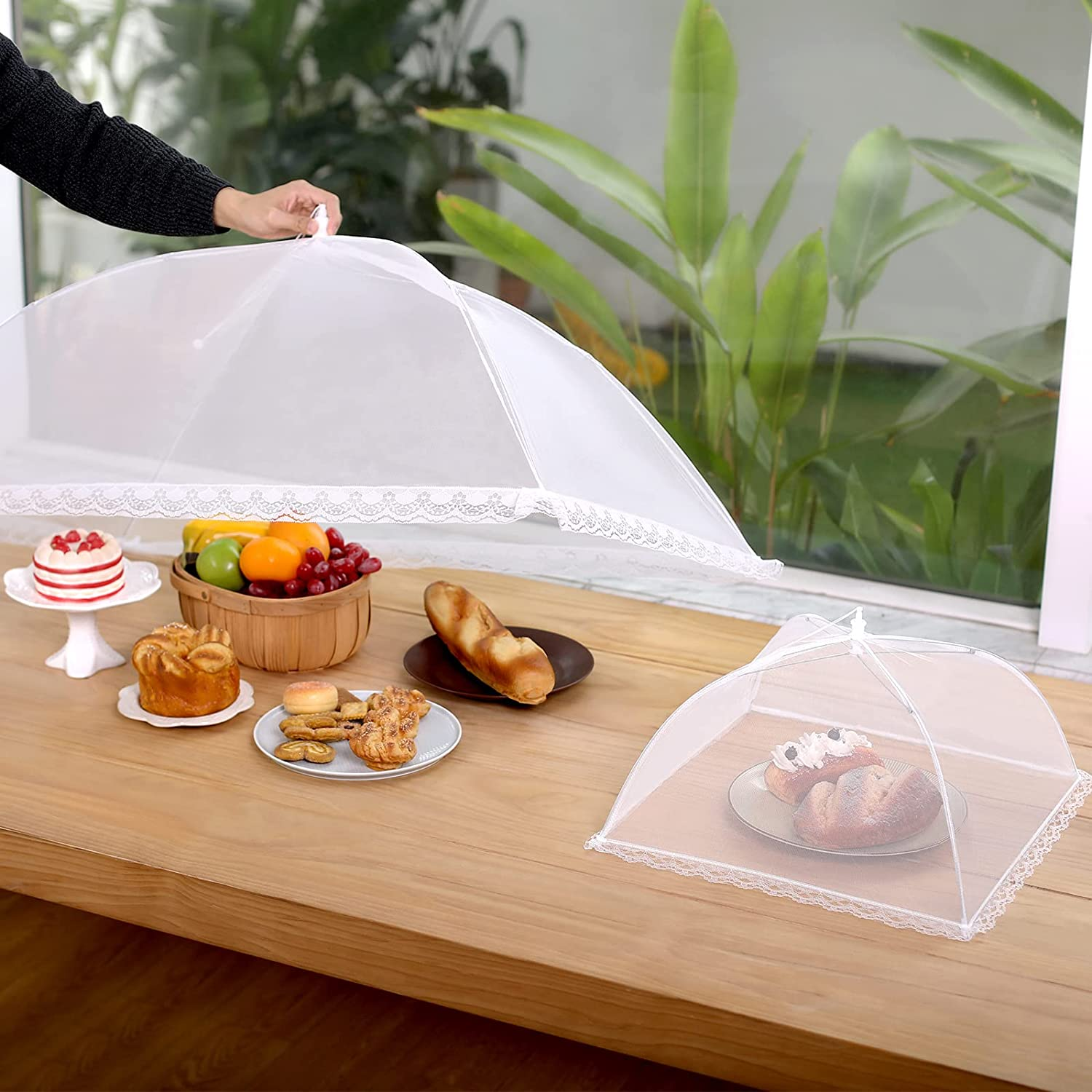 HOMKULA Food Covers for outside - 8 Pack, 2 Extra Large (40 X 24 In) & 6 Large (17 X 17 In) Mesh Food Covers for Outdoors, Food Tent Food Cover for Picnic Party Supplies, Pop-Up and Collapsible image number 5