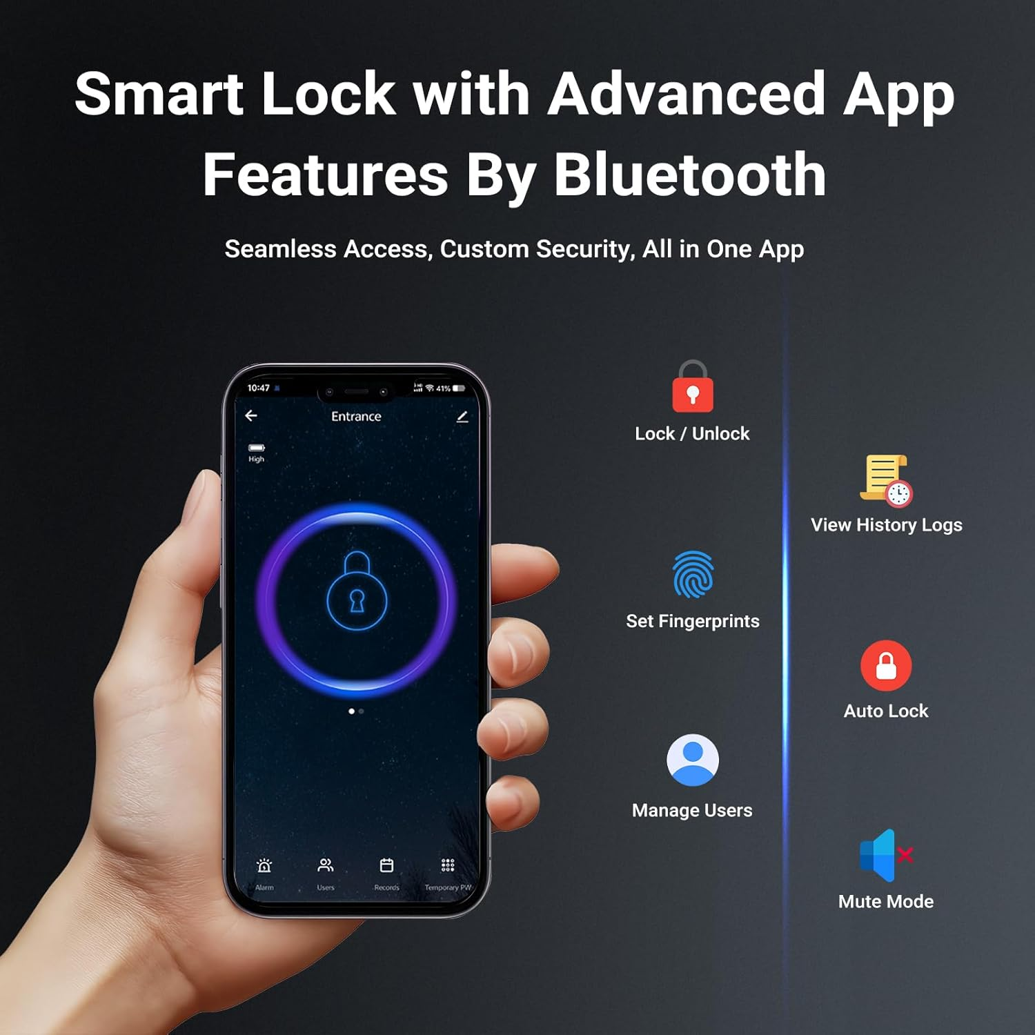 Smart Fingerprint Door Lock with Keypad & App Control, Biometric Keyless Entry Door Knob with Auto Lock, Thumb Print, Code & Keys for Home, Bedroom, Office (Matte Black)