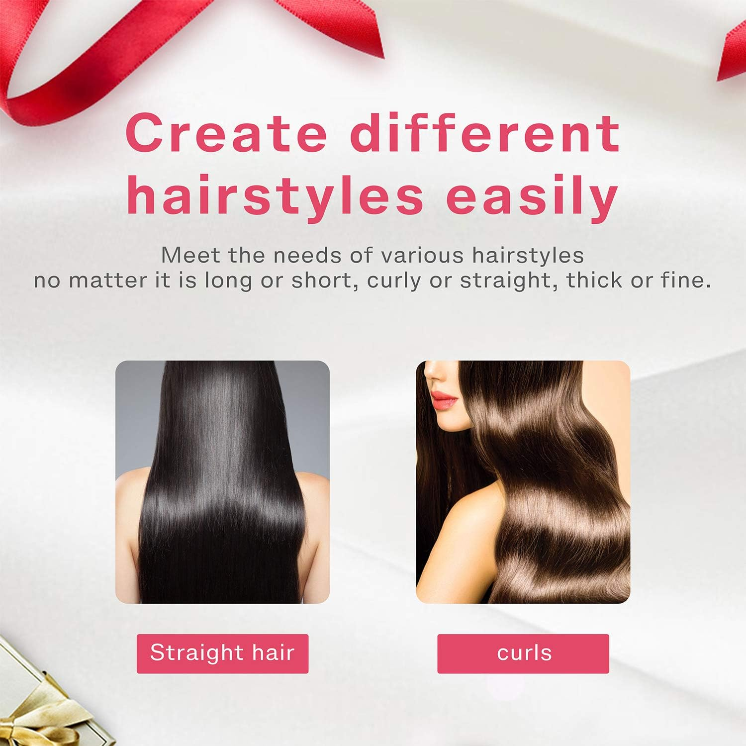 Homfu Electric Hot Comb Hair Straightener Heat Pressing Comb Curling Flat Iron Curler Hair Straightener Brush for Natural Black,Anti-Scald Beard Straightening Electric Press Comb - Gold image number 5