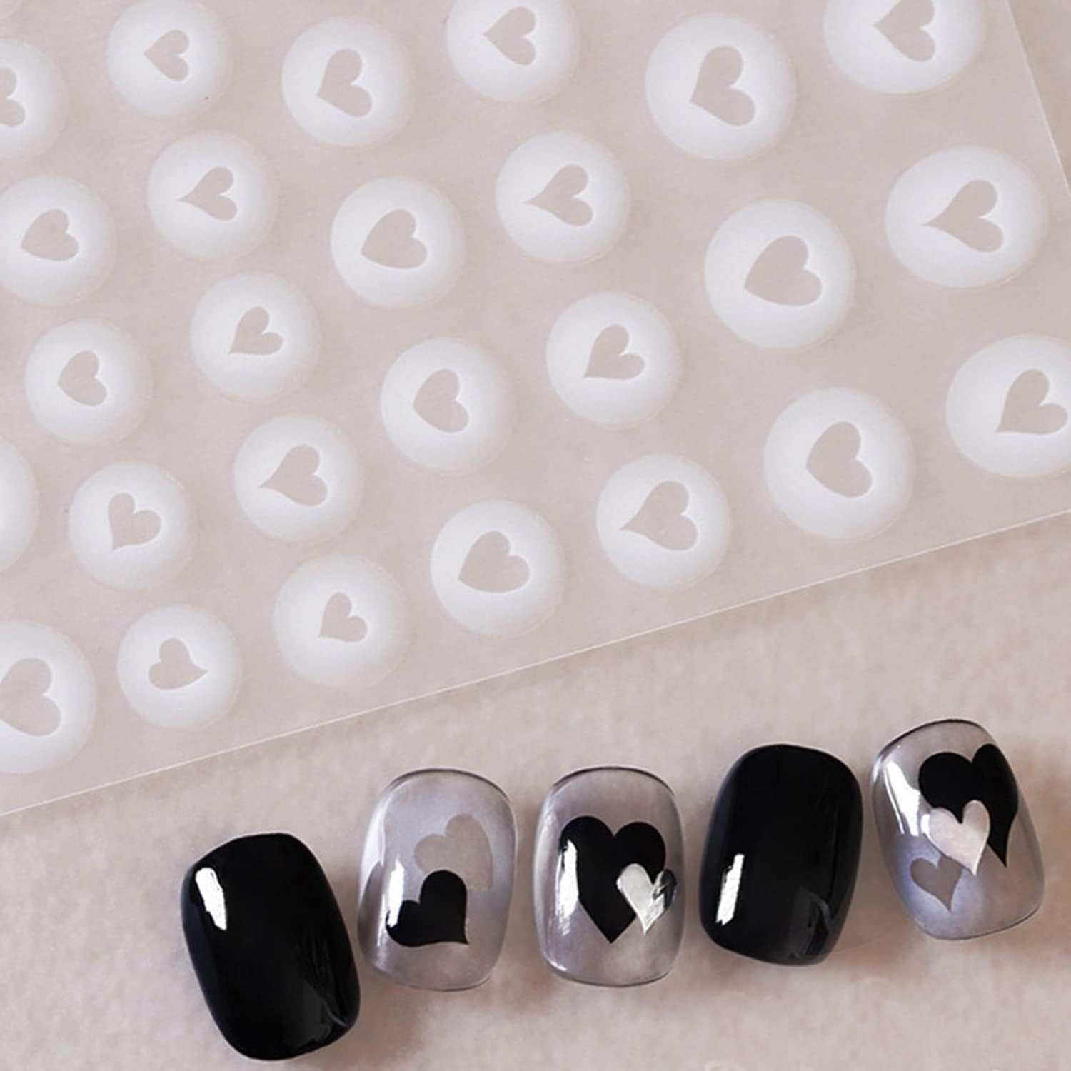 Love Heart Nail Art Sticker Decals 3D White Halo Dyeing Nail Tips Semi Transparent Hollow Out Design Fashion Charm DIY Toenails Nail Tattoos for Women Girls Manicure Nail Decoration (1 Sheets) image number 2