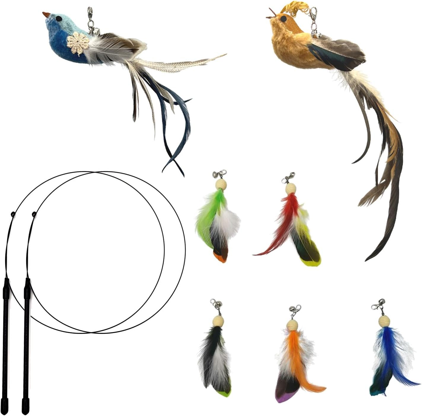 CYBERNOVA 8 PCS Colorful Cat Replacement Feathers Refills for Interactive Cat Teaser Wand Toys(C)