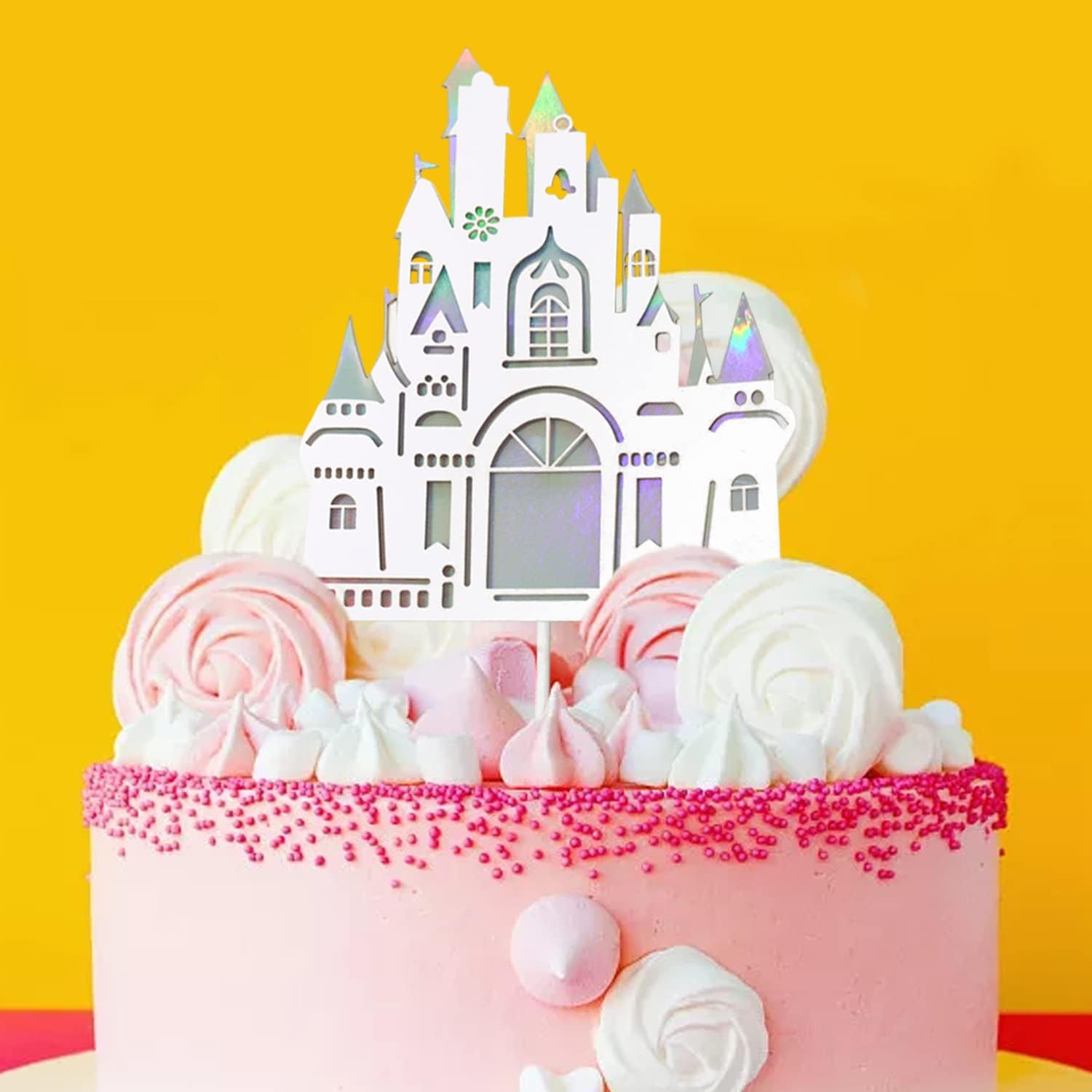 Honbay 10PCS Double Layer Paper Castle Cake Toppers Birthday Party Decoration for Anniversary Wedding Birthday Prince Theme Party image number 3