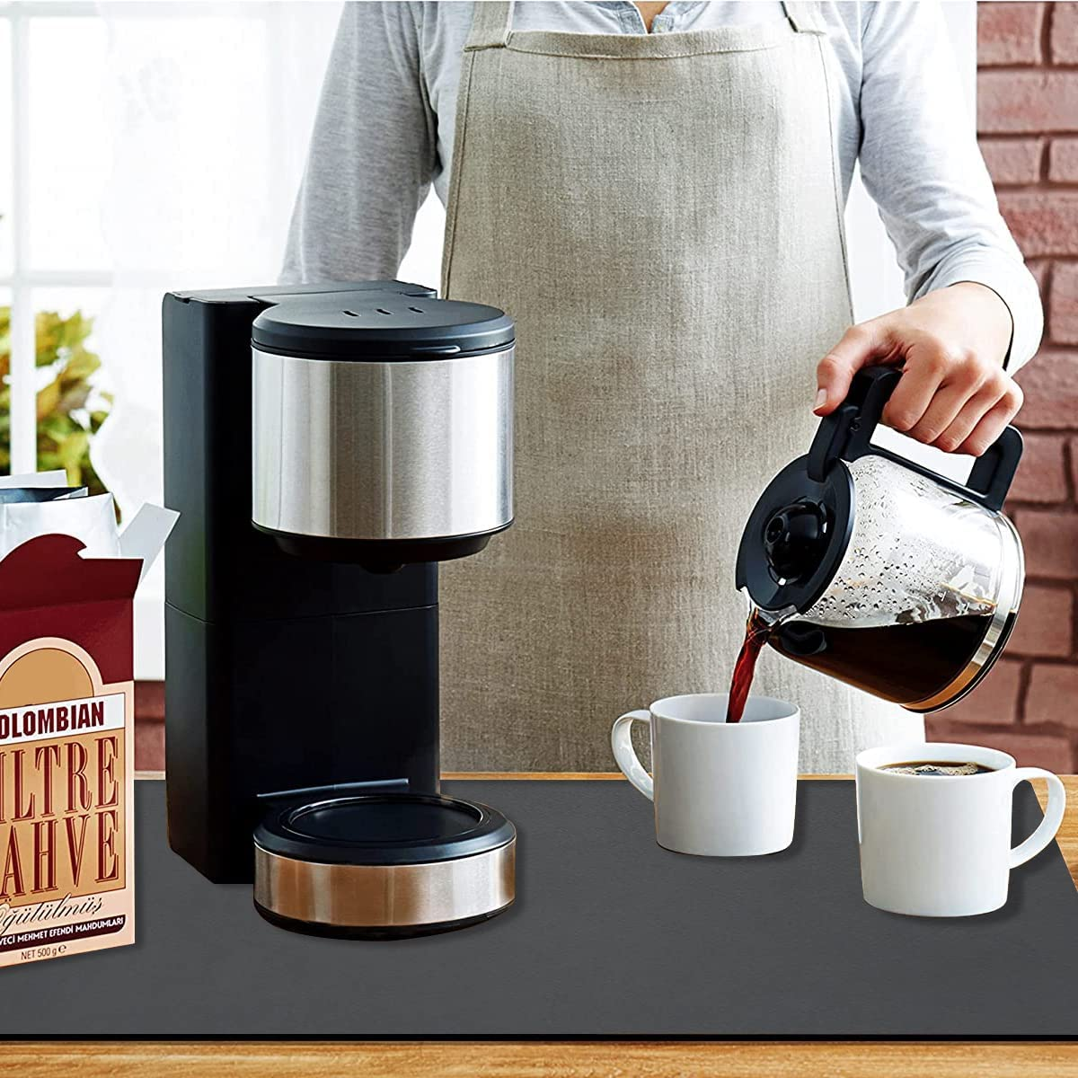Coffee Mat Hide Stain Rubber Backed Absorbent Coffee Maker Mat for Countertops Coffee Bar Mat Decor Bar Spill Mat Rubber Dish Drying Mat Coffee Bar Accessories for Kitchen Counter(50X60Cm) image number 6