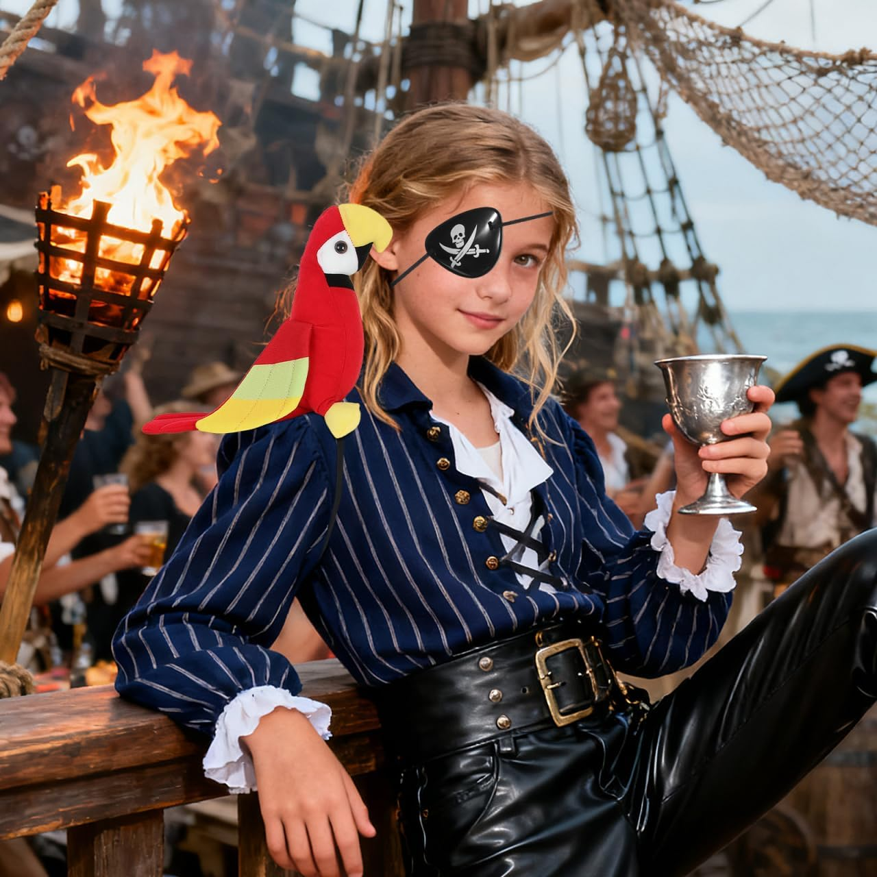 1 Set Halloween Pirate Parrot Shoulder Toy, Shoulder Parrot with Eye Patch, Party Cosplay Accessory for Kids & Adults, Pirate Accessories image number 1