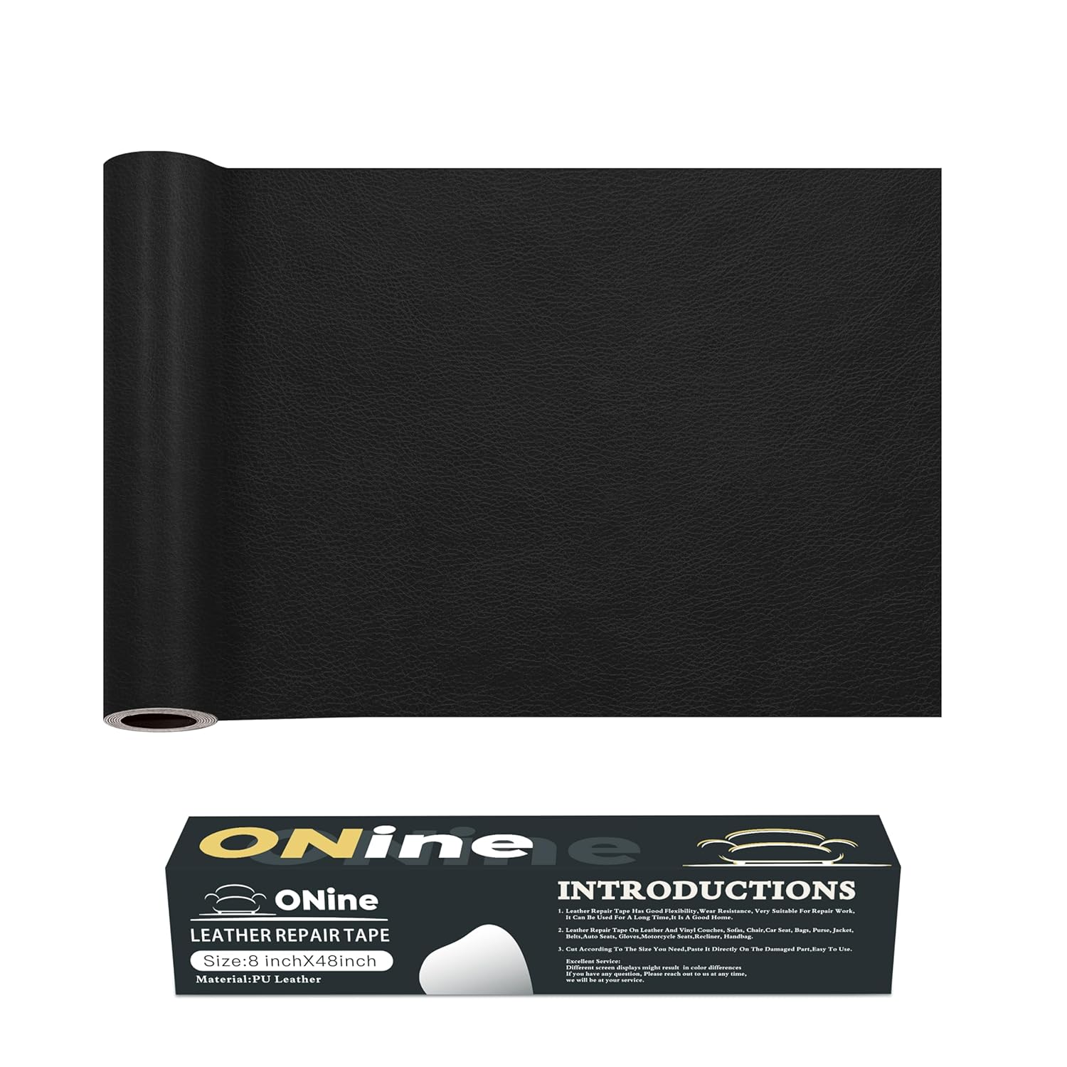 Leather Repair Patch，Leather Repair Tape, 12 X 48 Inches Leather Repair Patch for Furniture,Vinyl Repair Kit，Leather Couch Patch，For Sofas, Furniture, Car Seats, Office Chairs(Black)