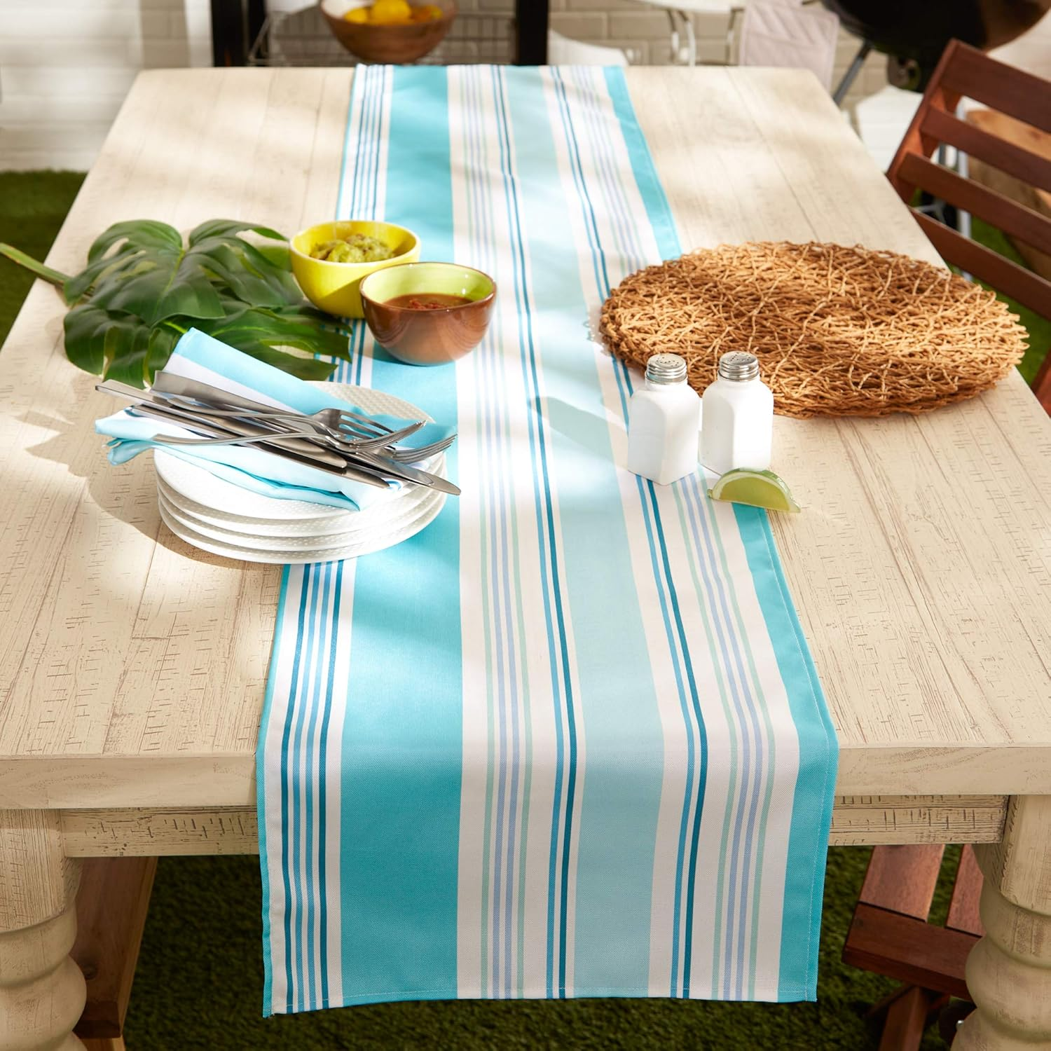 DII Indoor/Outdoor Tabletop Collection Multi-Use, Machine Washable, Striped, Table Runner, 14X72, Beach House image number 7
